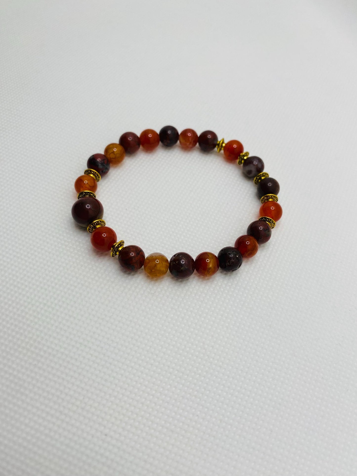 Mens Red Jasper Beaded Bracelet: Agate Gemstone, Tibetan Jewelry