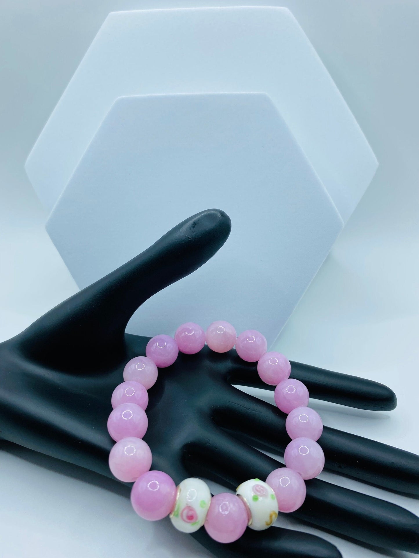 Handmade Lavender Jade Bracelet: Murano Glass Bead Charm Bracelet