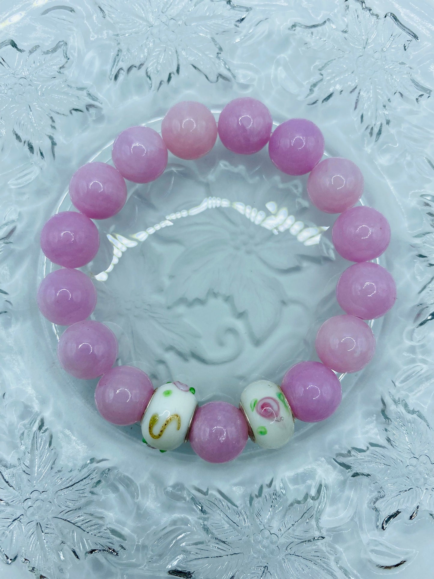 Handmade Lavender Jade Bracelet: Murano Glass Bead Charm Bracelet