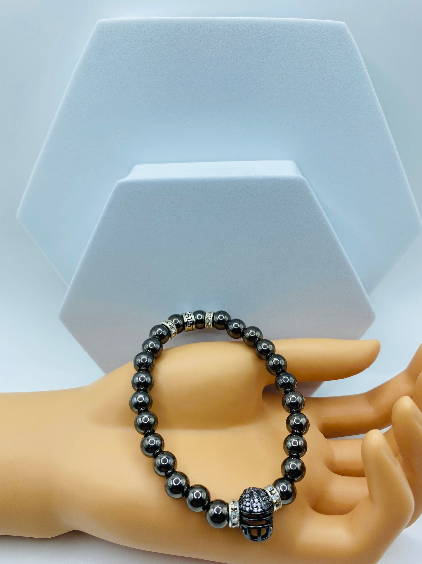 Las Vegas Raiders Bracelet: Hematite Gemstone Football Helmet Jewelry