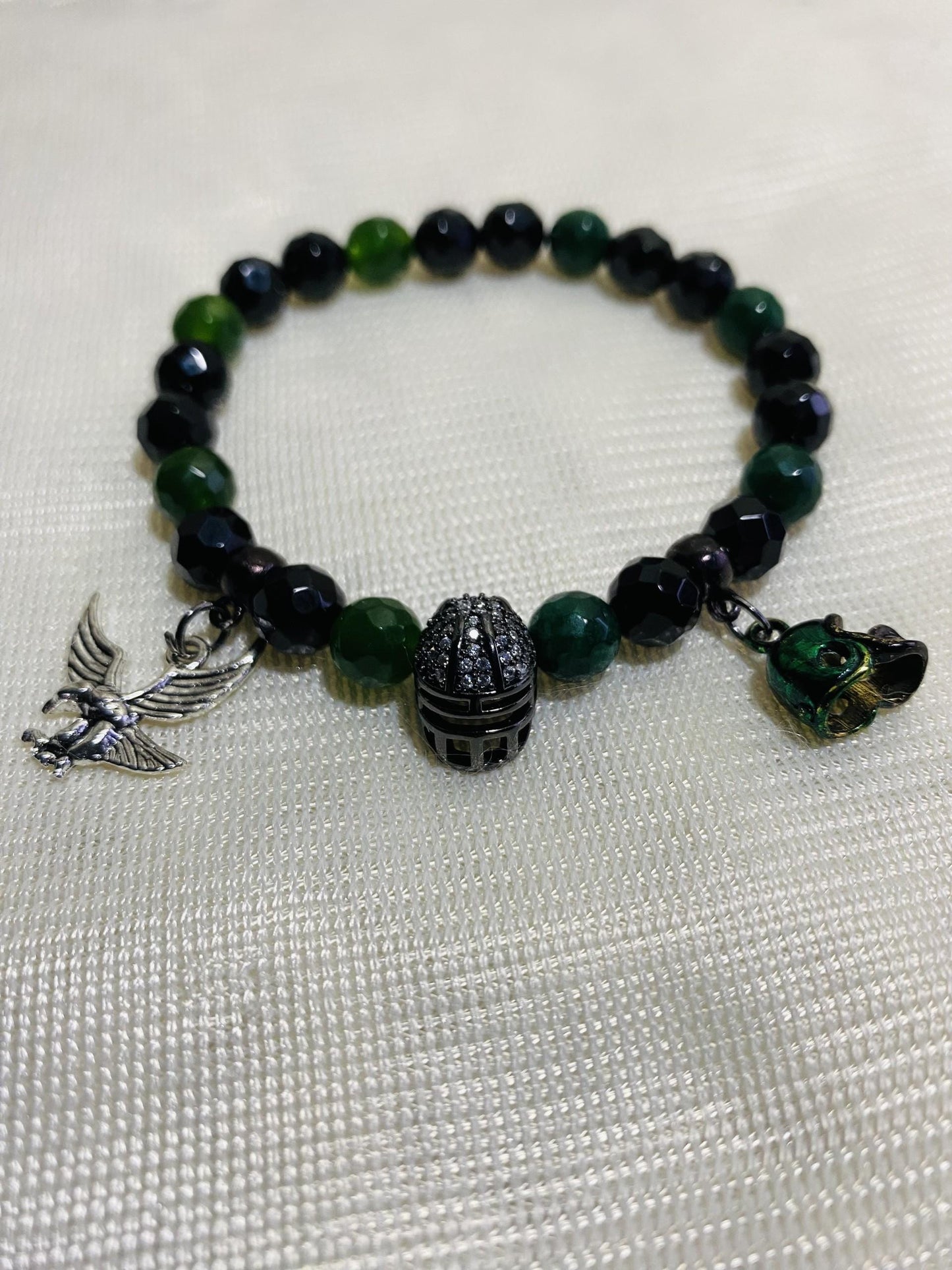 Mens Bracelet Philadelphia Eagles Custom Jewelry with Football Helmet & Natural Gemstone Beads