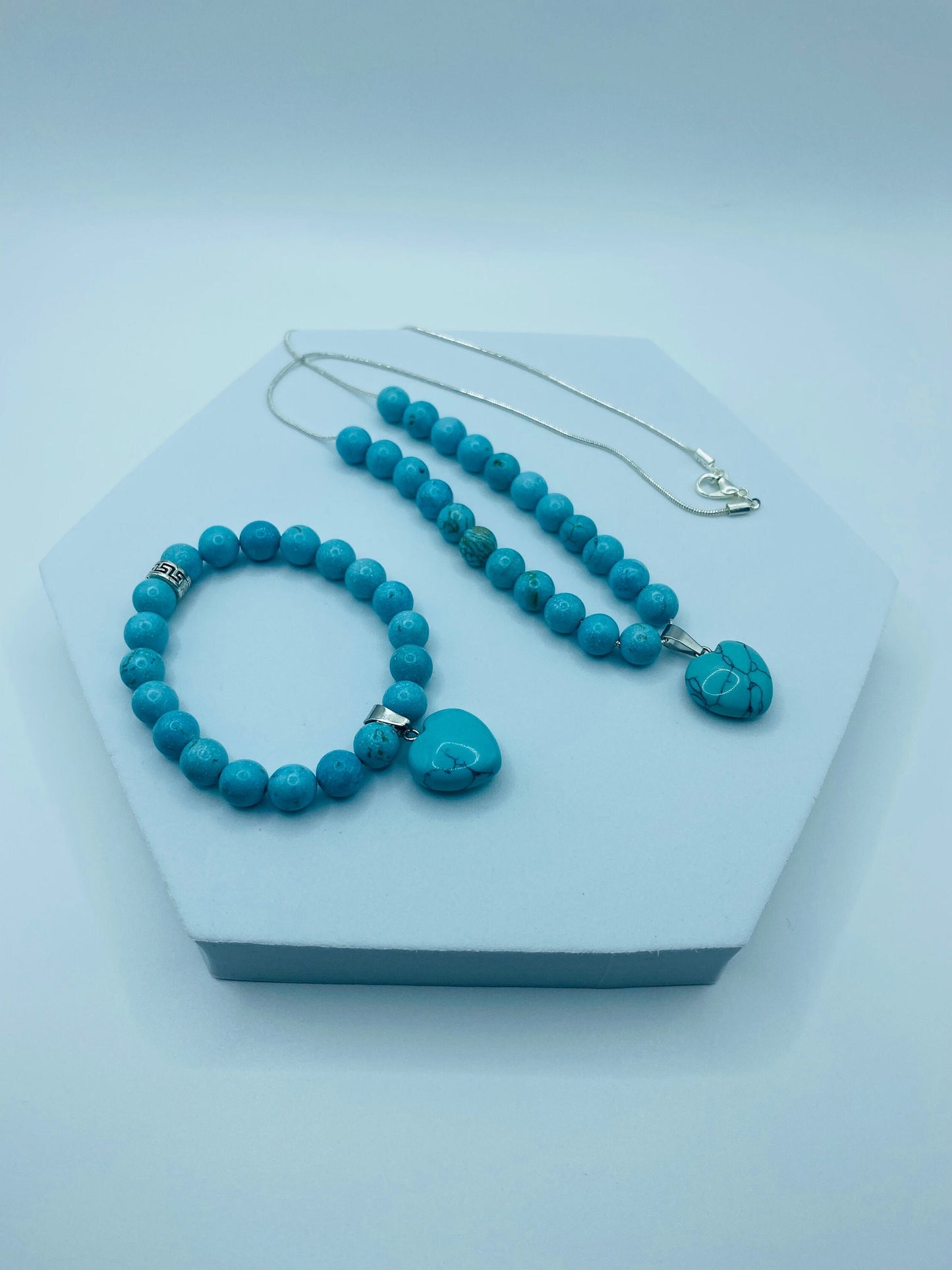 Turquoise Necklace & Bracelet Handmade Jewelry Set with Pendant Heart - Womens Necklace - Gifts for Her
