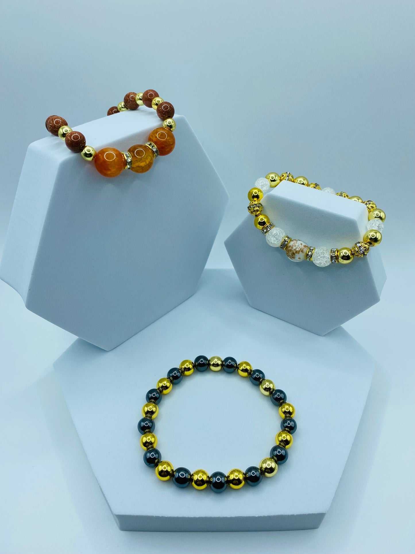 18k Gold & Black Hematite Gemstone Bracelet - Custom Sized