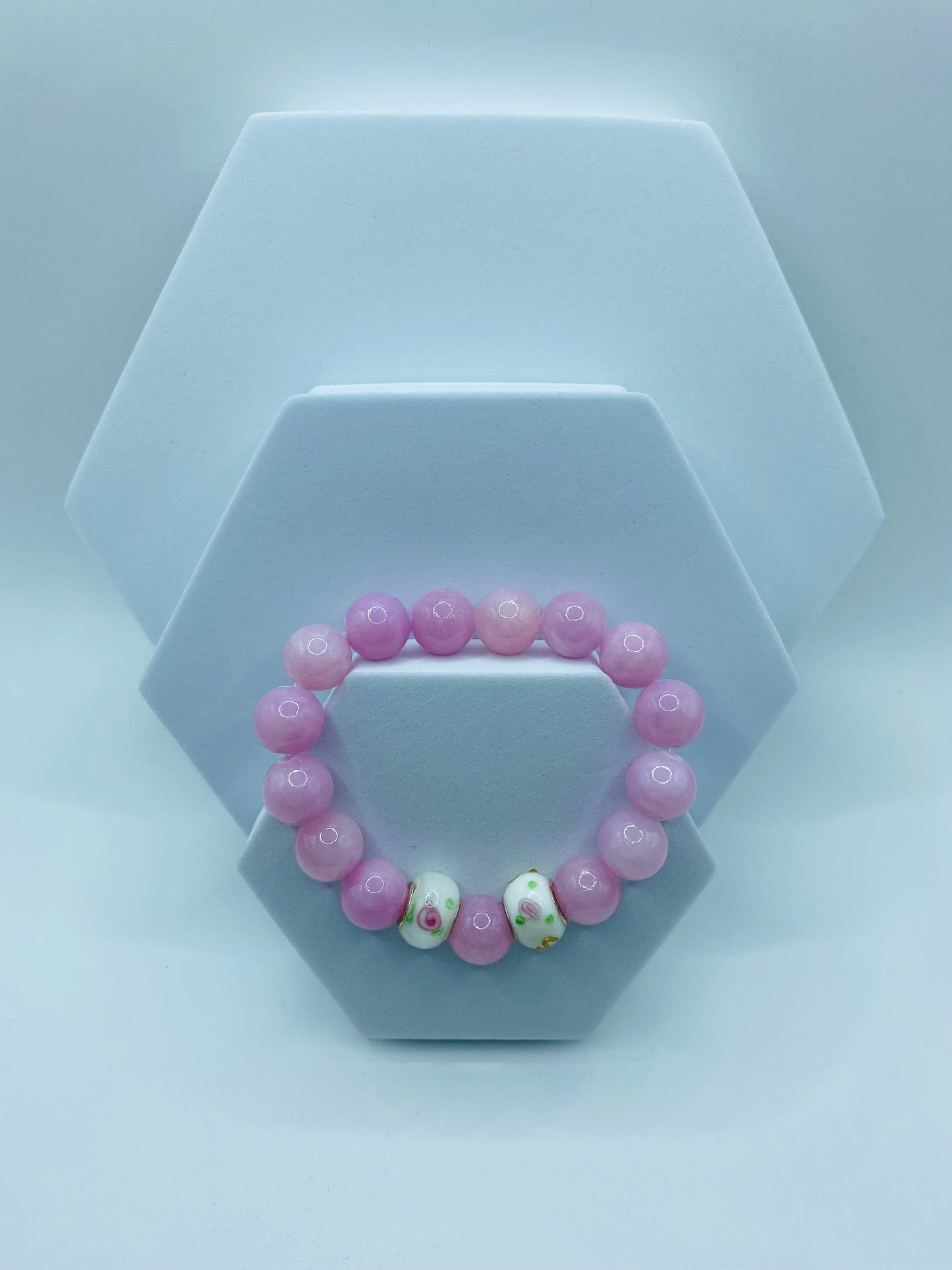 Handmade Lavender Jade Bracelet: Murano Glass Bead Charm Bracelet