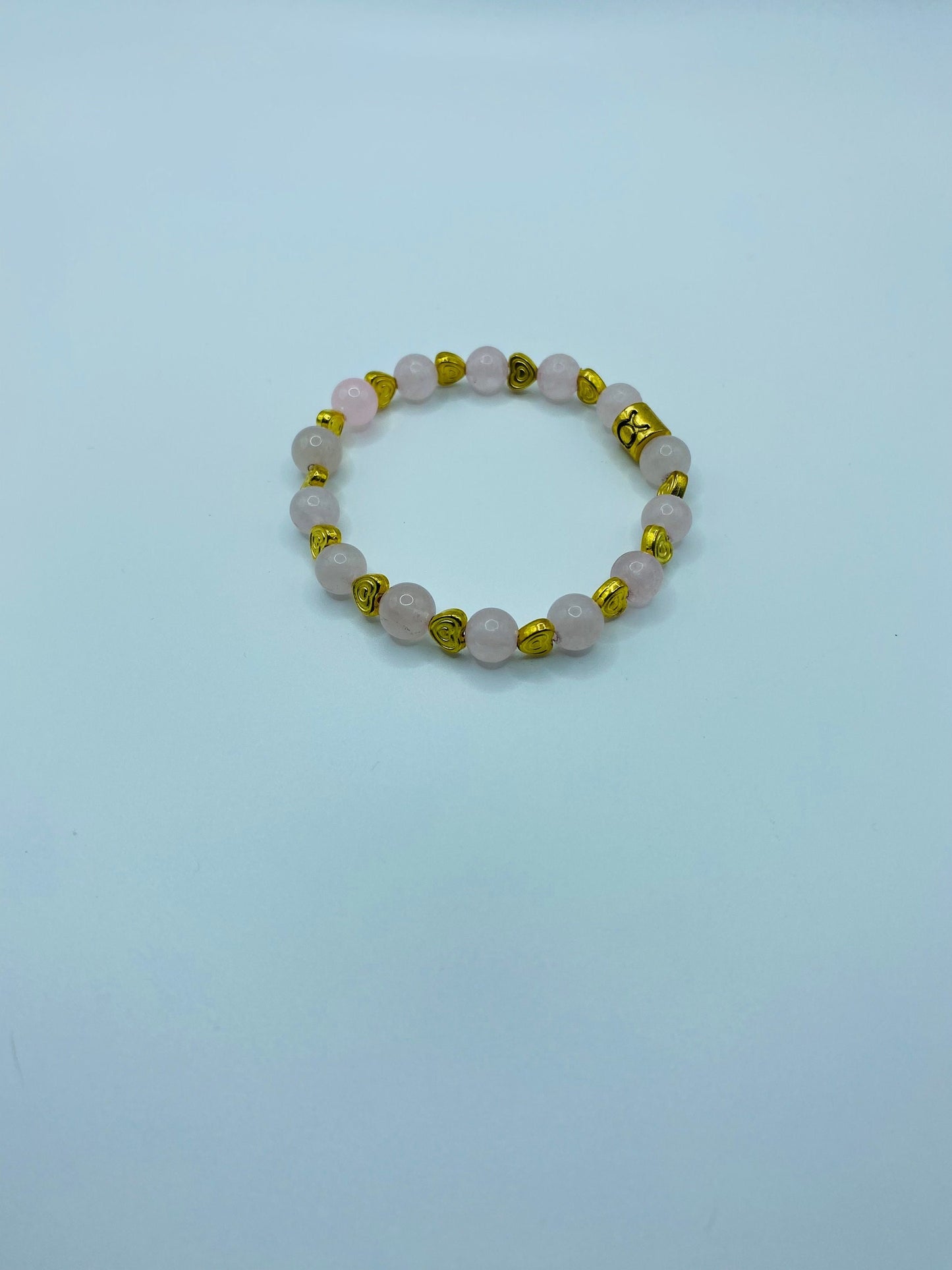 Rose Quartz Bracelet: 18K Gold Heart & Taurus Zodiac Charm