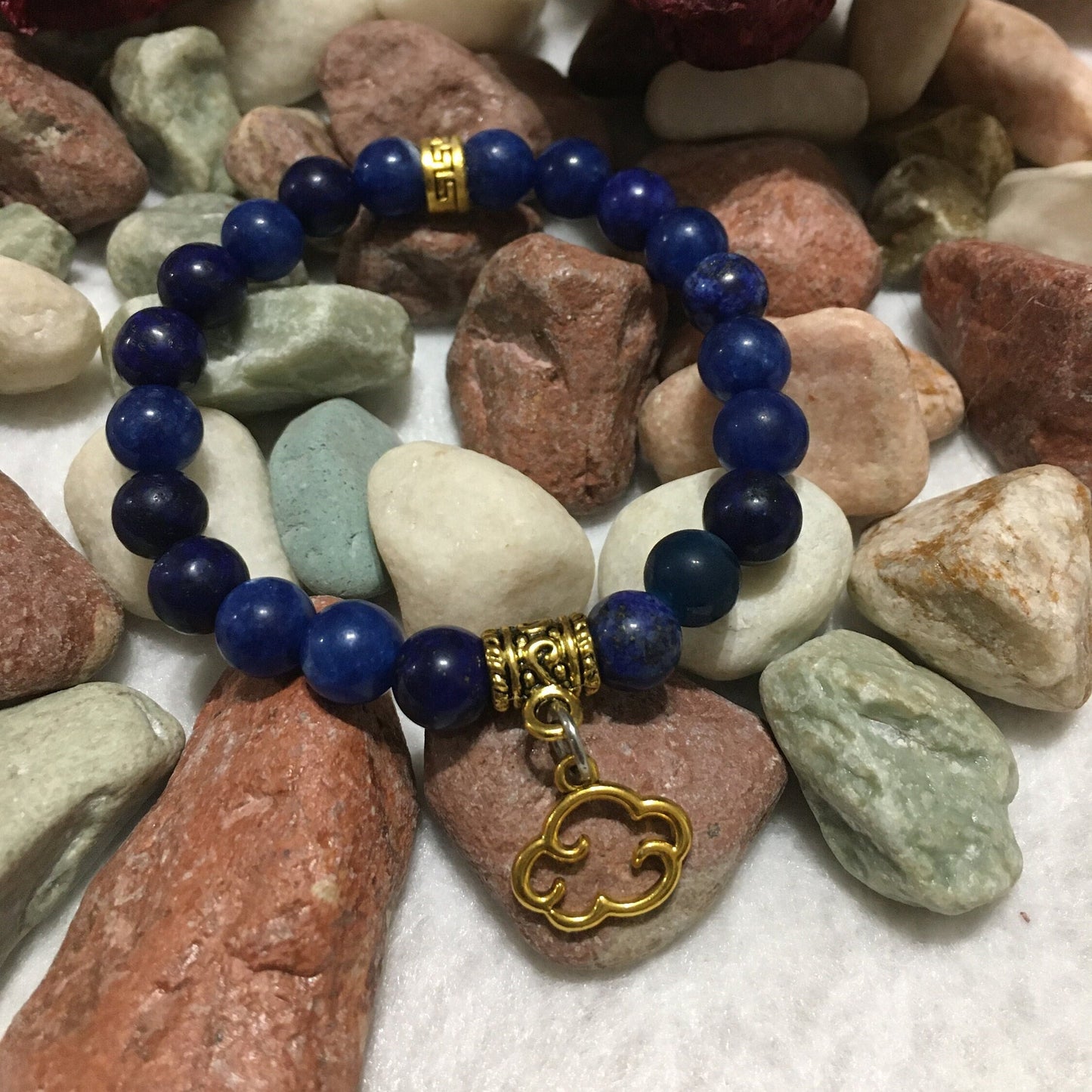 Lapis Lazuli Gemstone Bracelet with Gold Cloud Charm - Handmade