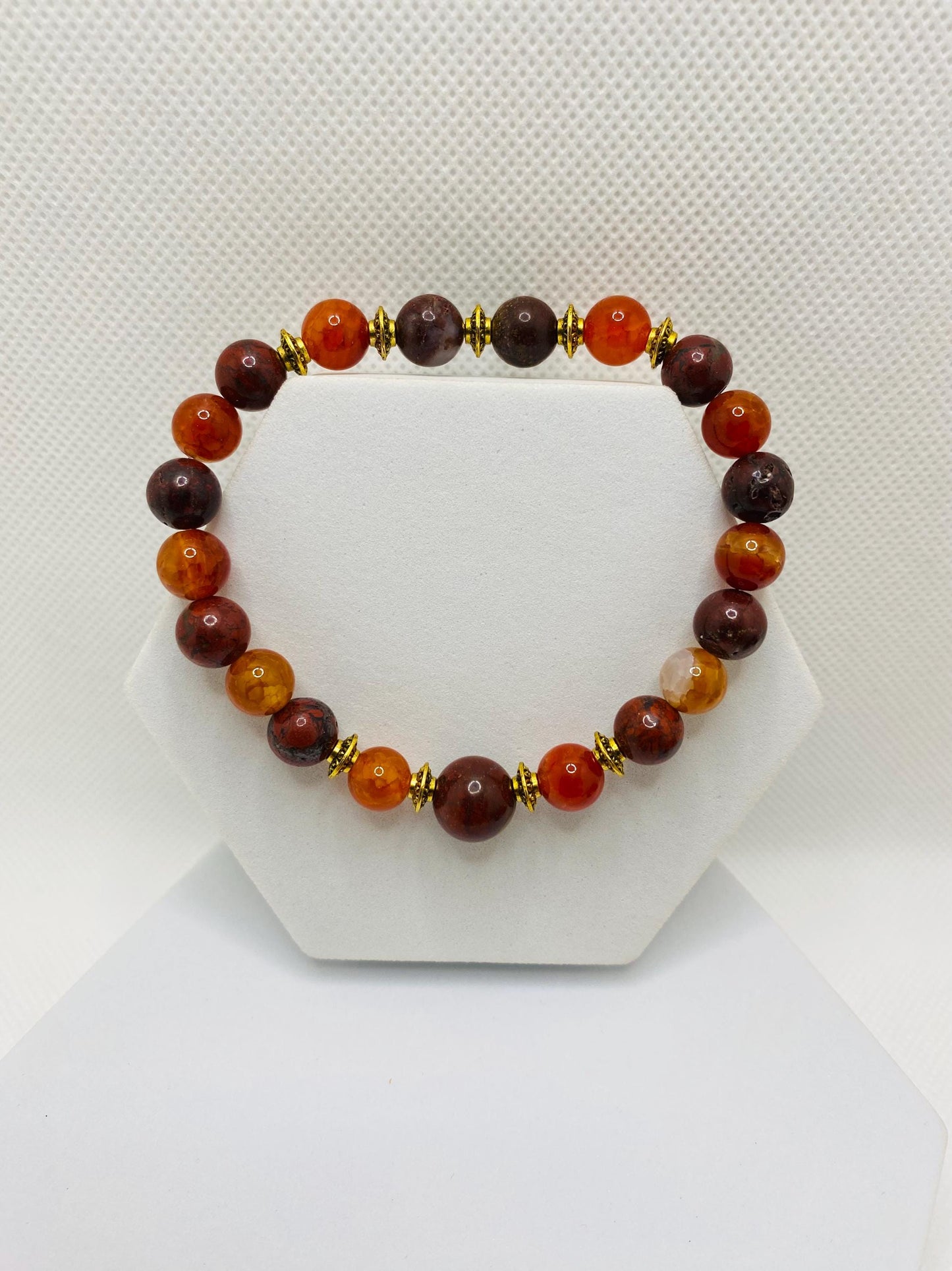 Mens Red Jasper Beaded Bracelet: Agate Gemstone, Tibetan Jewelry