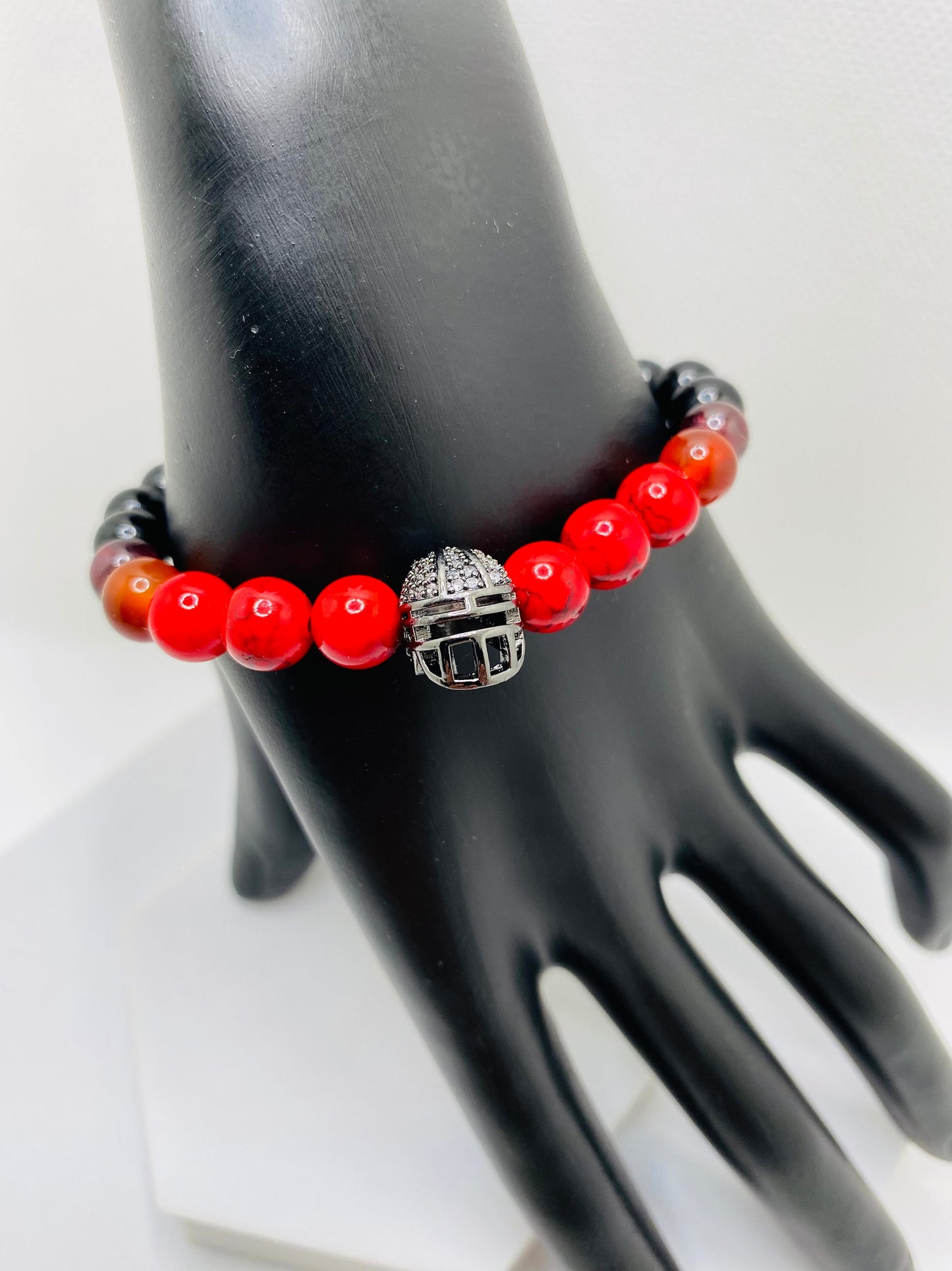 Atlanta Falcons Bracelet: Gemstone Bead Bracelet with Football Helmet