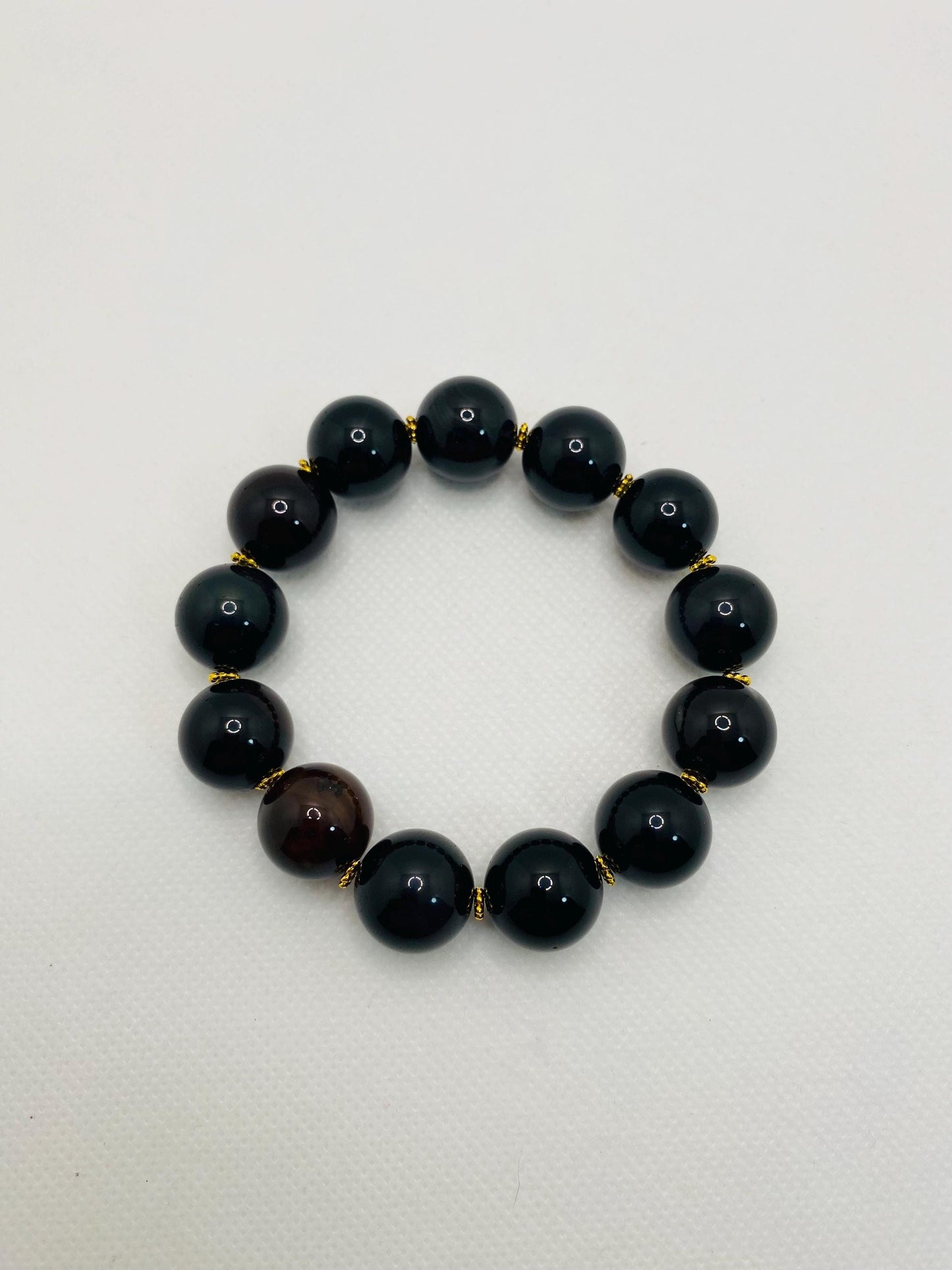 Handmade Obsidian & Agate Gemstone Bracelet with Golden Spacers