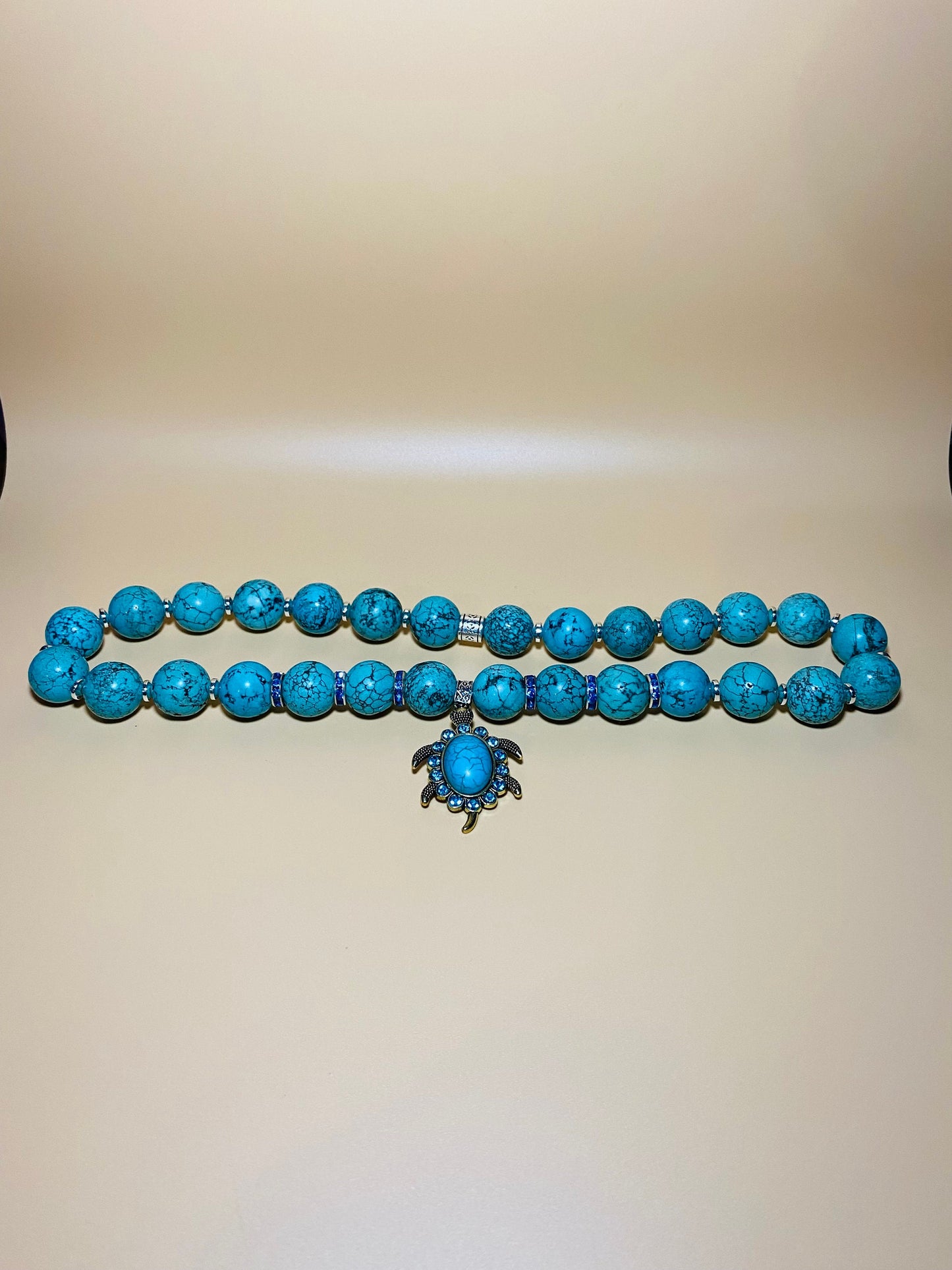 Turquoise Sea Turtle Necklace: Rhinestone Pendant, Boho Jewelry