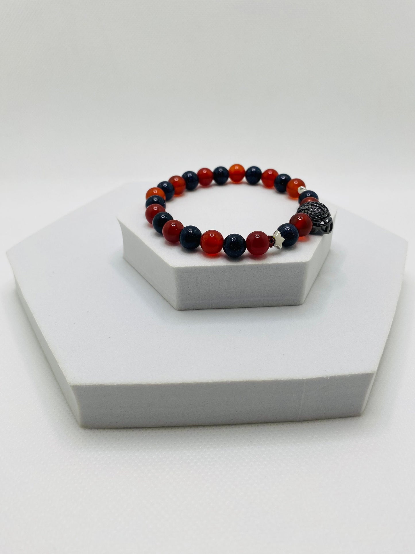 Houston Texans Bracelet: Carnelian, Sandstone Beads & Football Helmet Charm