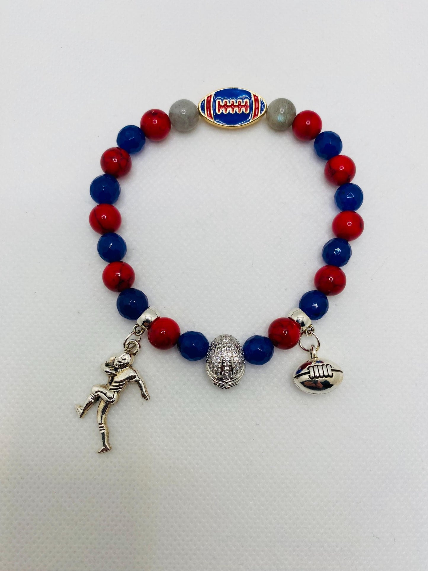 New York Giants Gemstone Charm Bracelet: Football Fan Gift