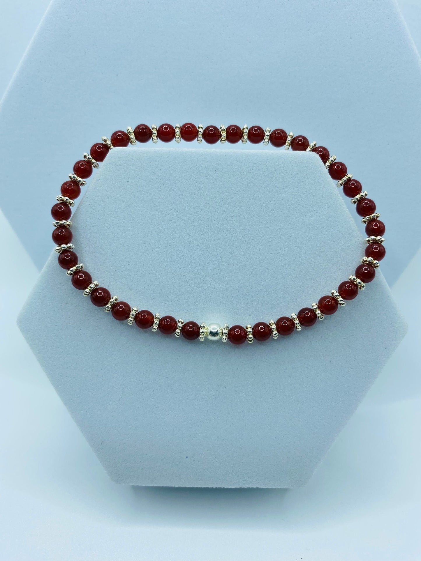 Garnet Bracelet: Silver Snowflake & Hematite Beaded Bracelet
