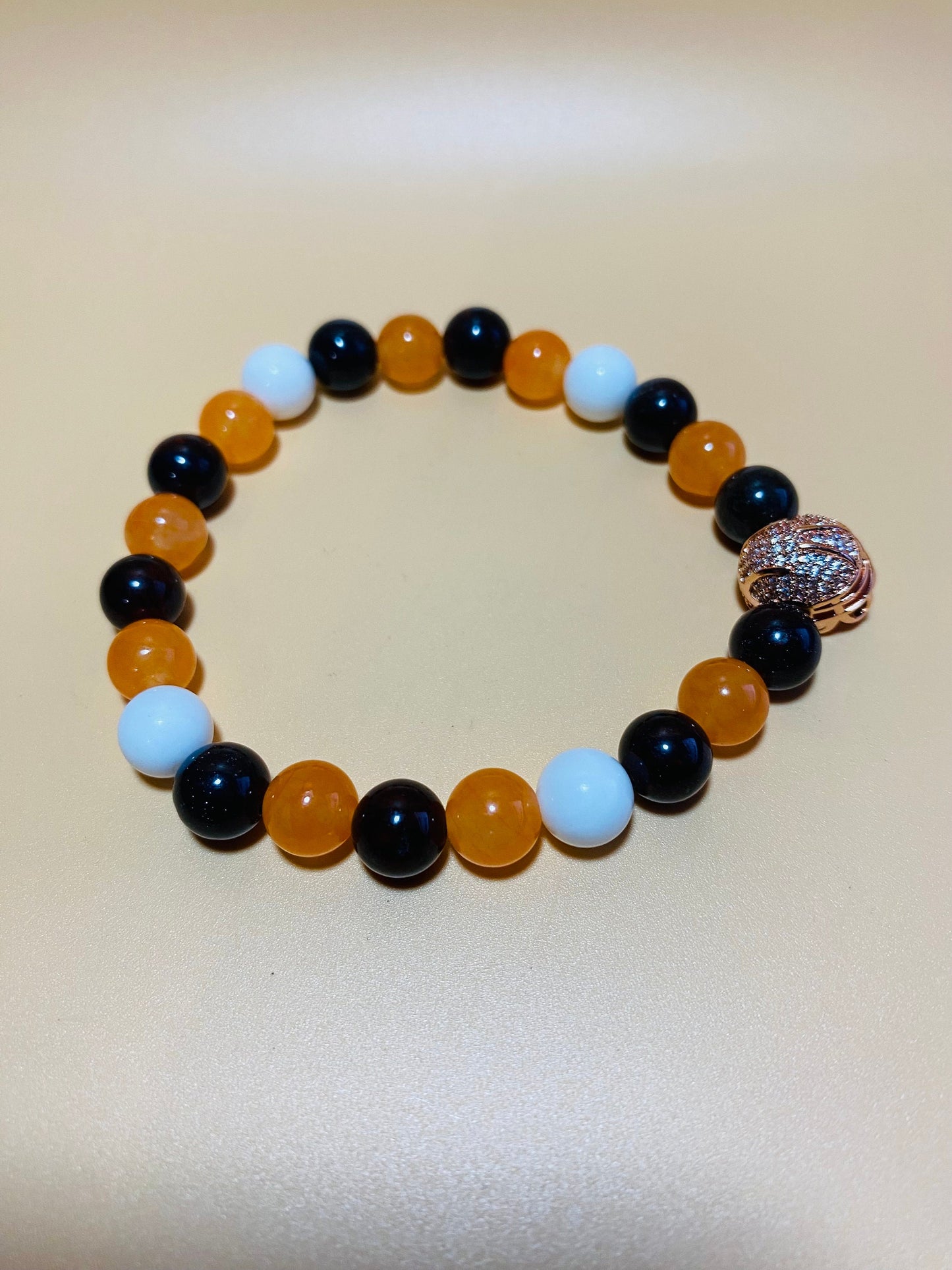 Cleveland Browns Bracelet: Gemstone Beads & Football Helmet Charm