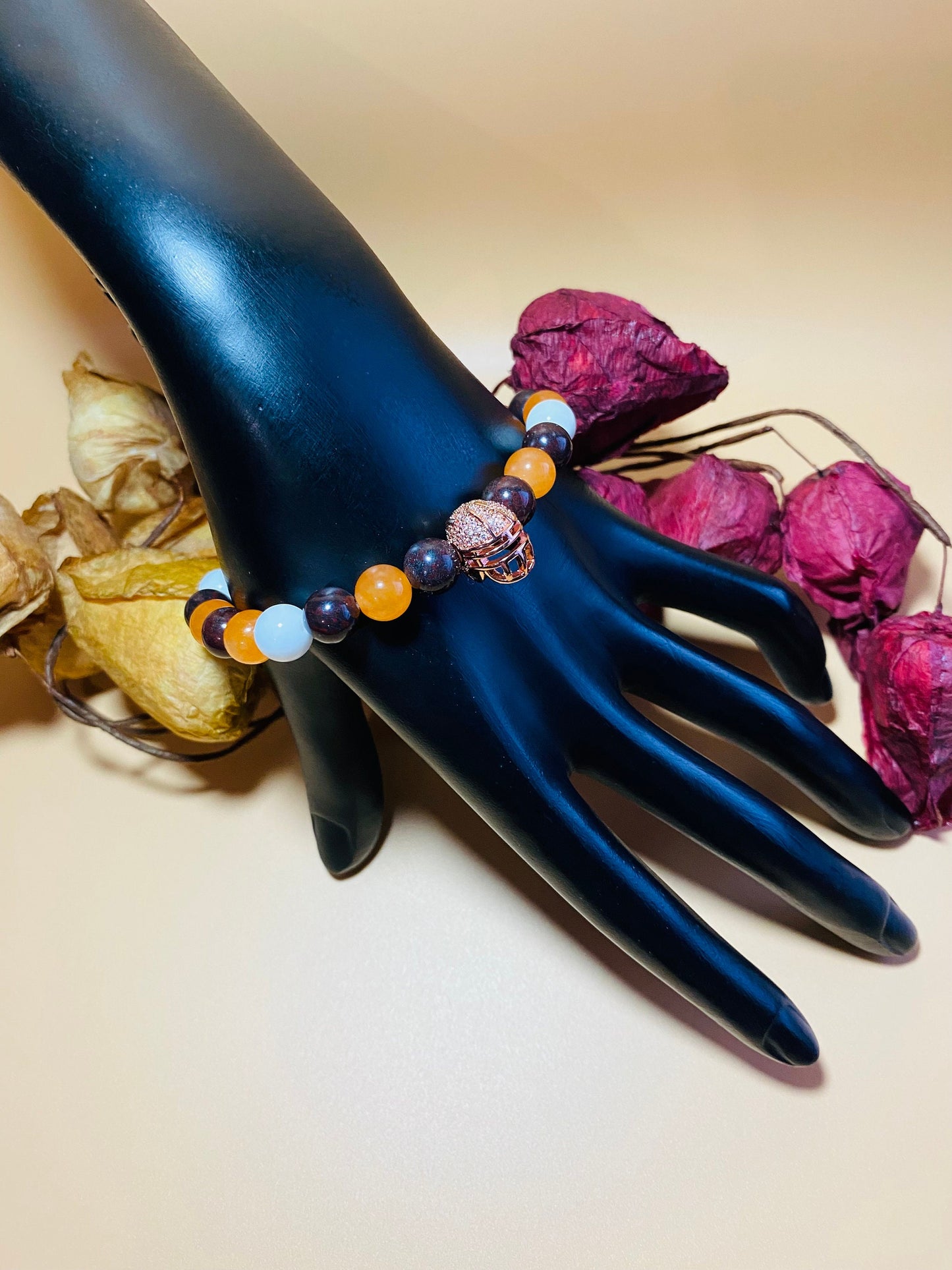 Cleveland Browns Bracelet: Gemstone Beads & Football Helmet Charm