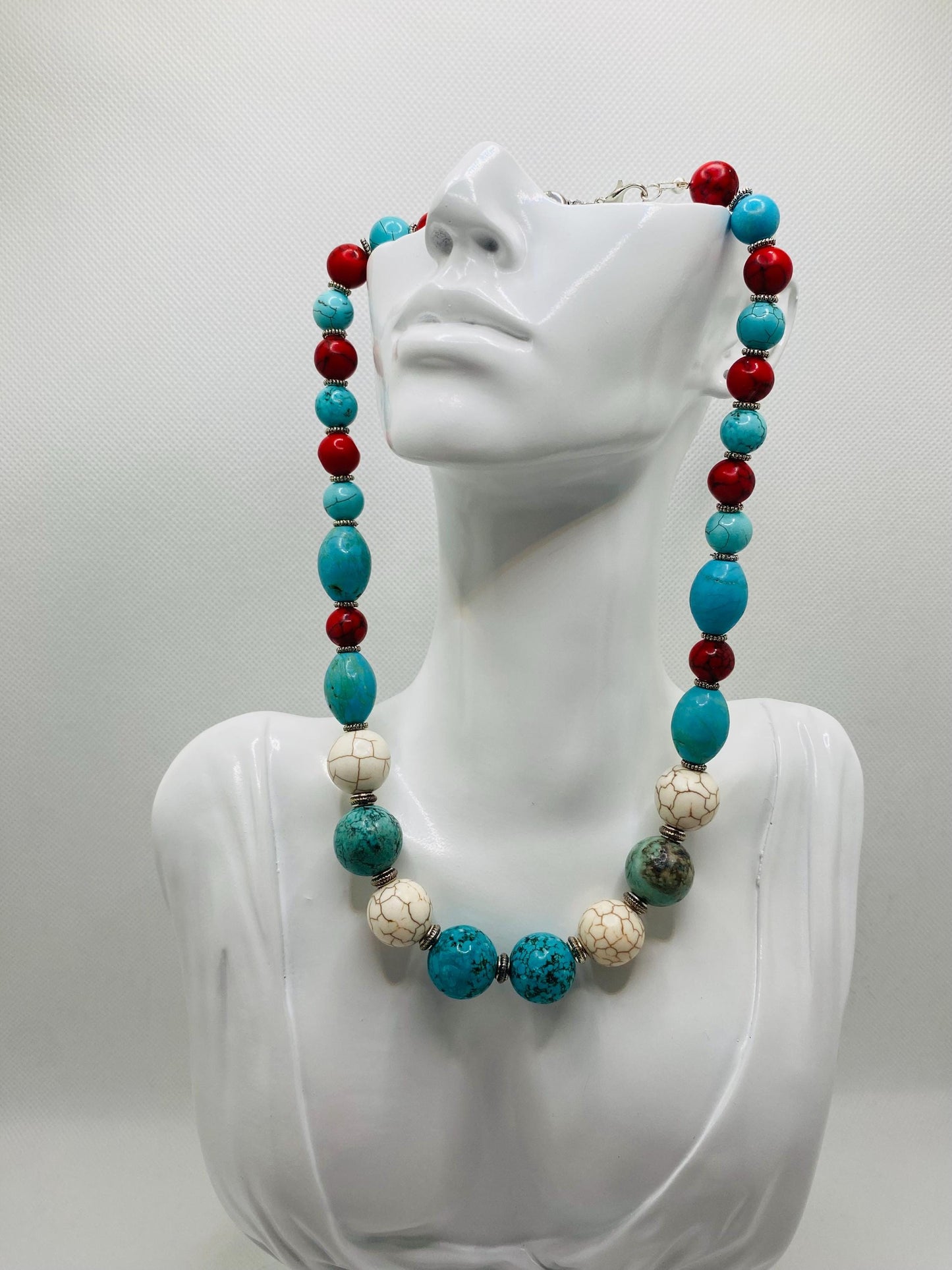 Handmade Turquoise Beaded Necklace: Boho Gemstone Jewelry