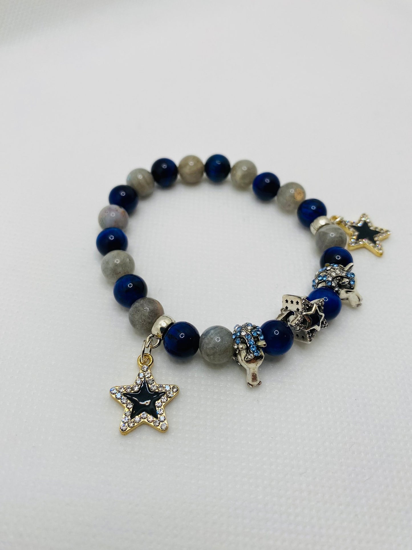 Dallas Cowboys Charm Bracelet: Labradorite, Tiger's Eye, Star & Horse Jewelry