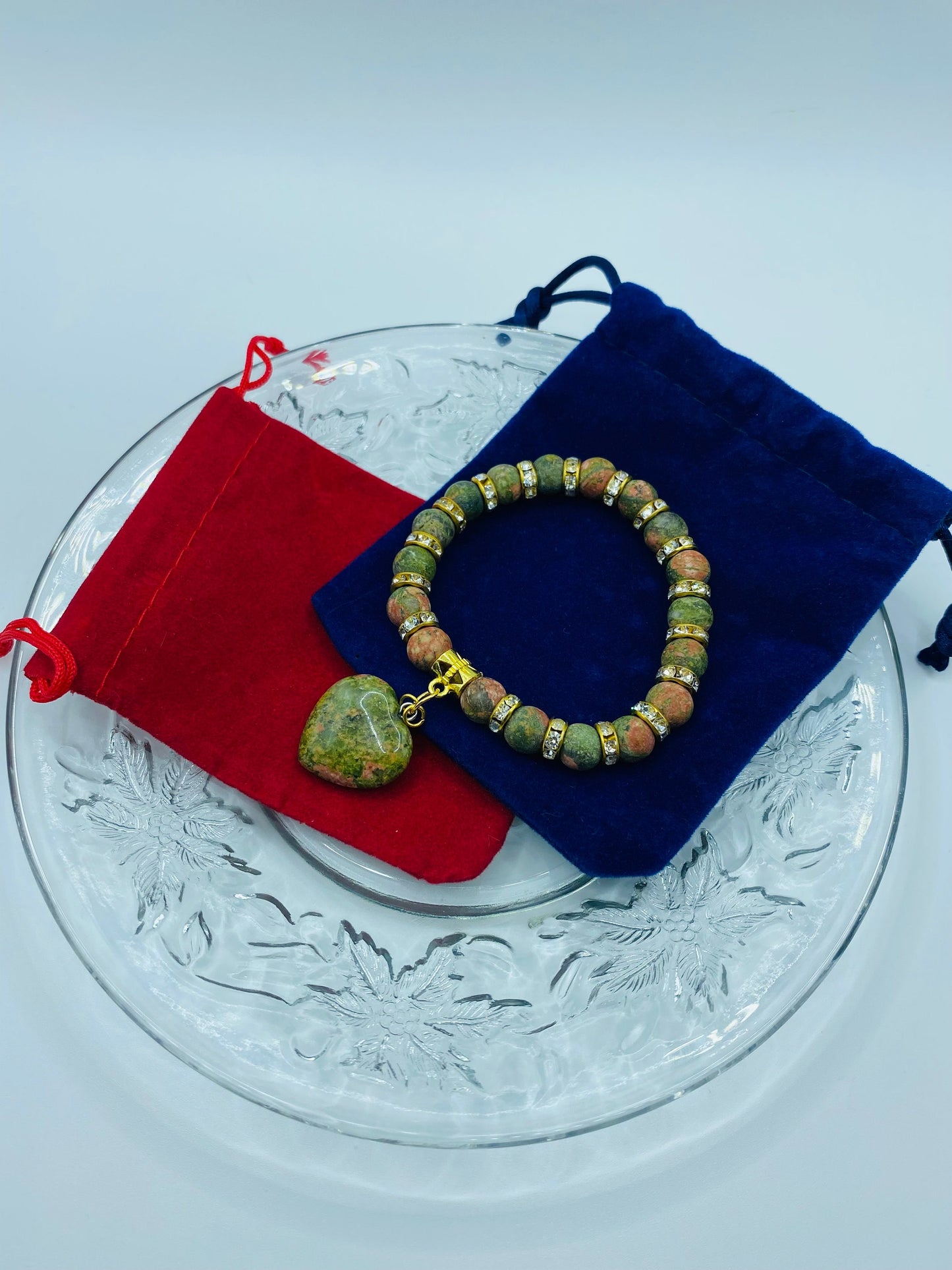 Unakite Heart Charm Bracelet: Gemstone Beads, 18k Gold Accents