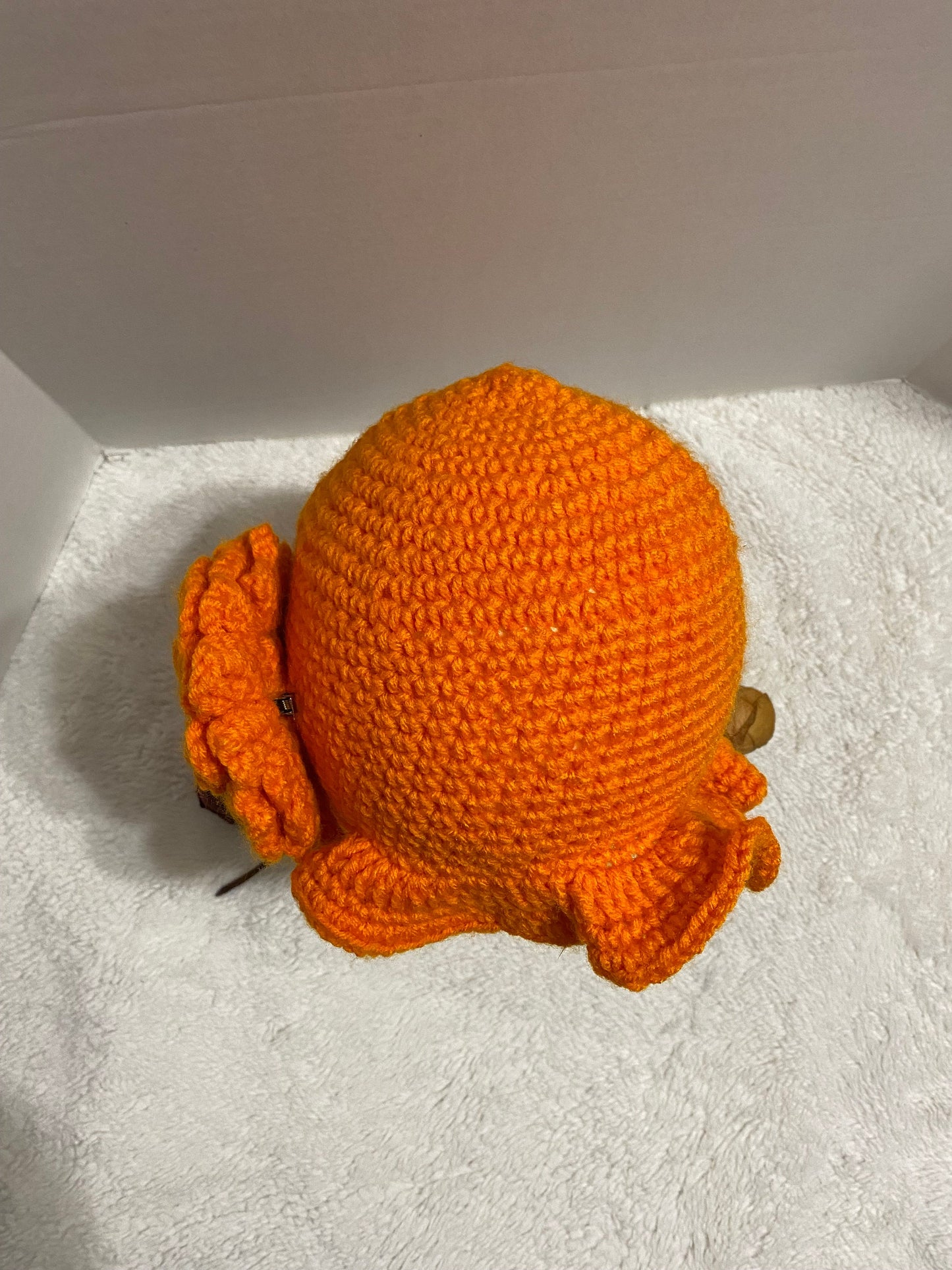 Crochet Bucket Hat with Flower: Orange Acrylic Handmade Women's Hat