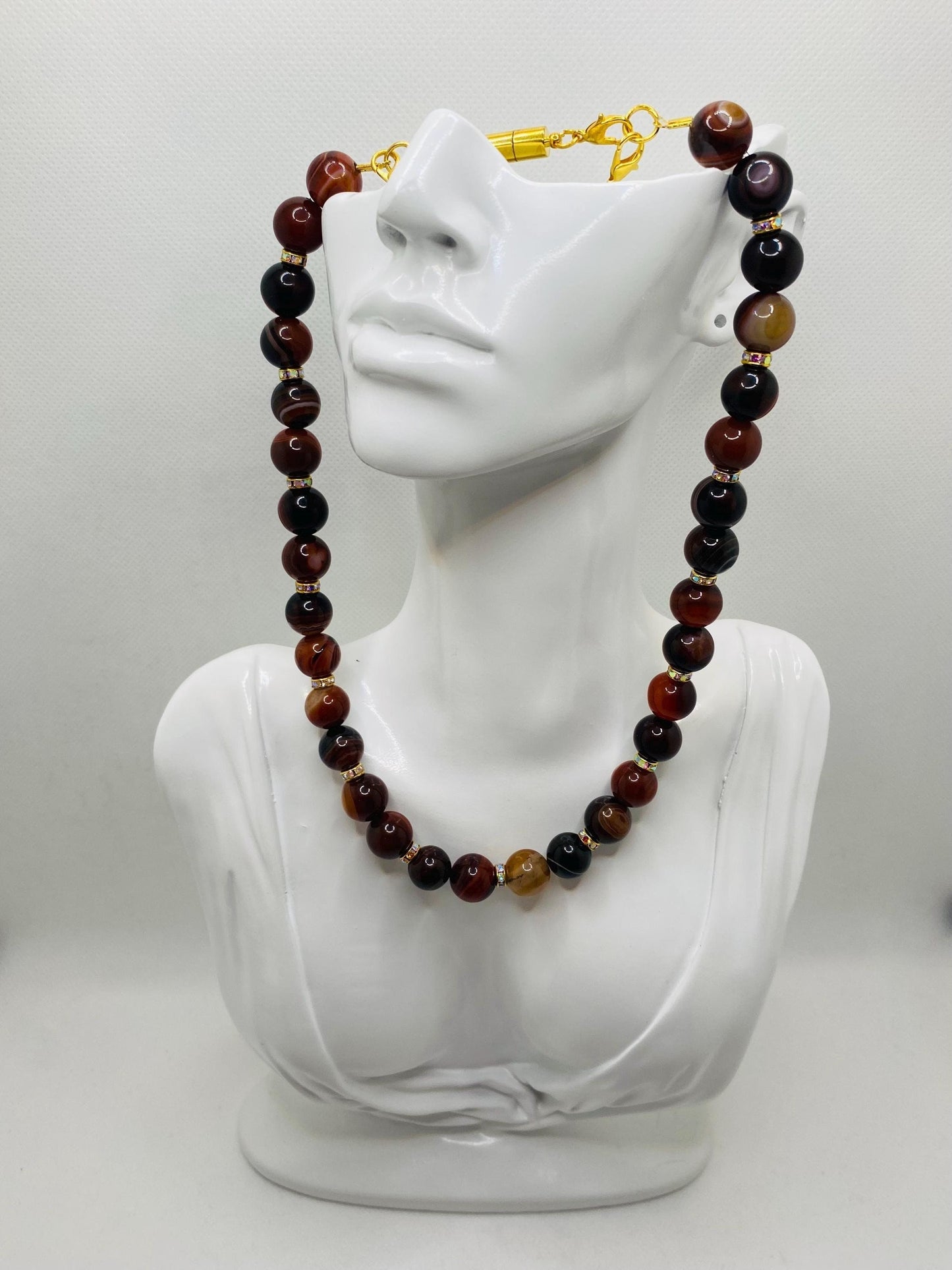 Dream Agate Gemstone Necklace: Gold Plated Magnetic Clasp
