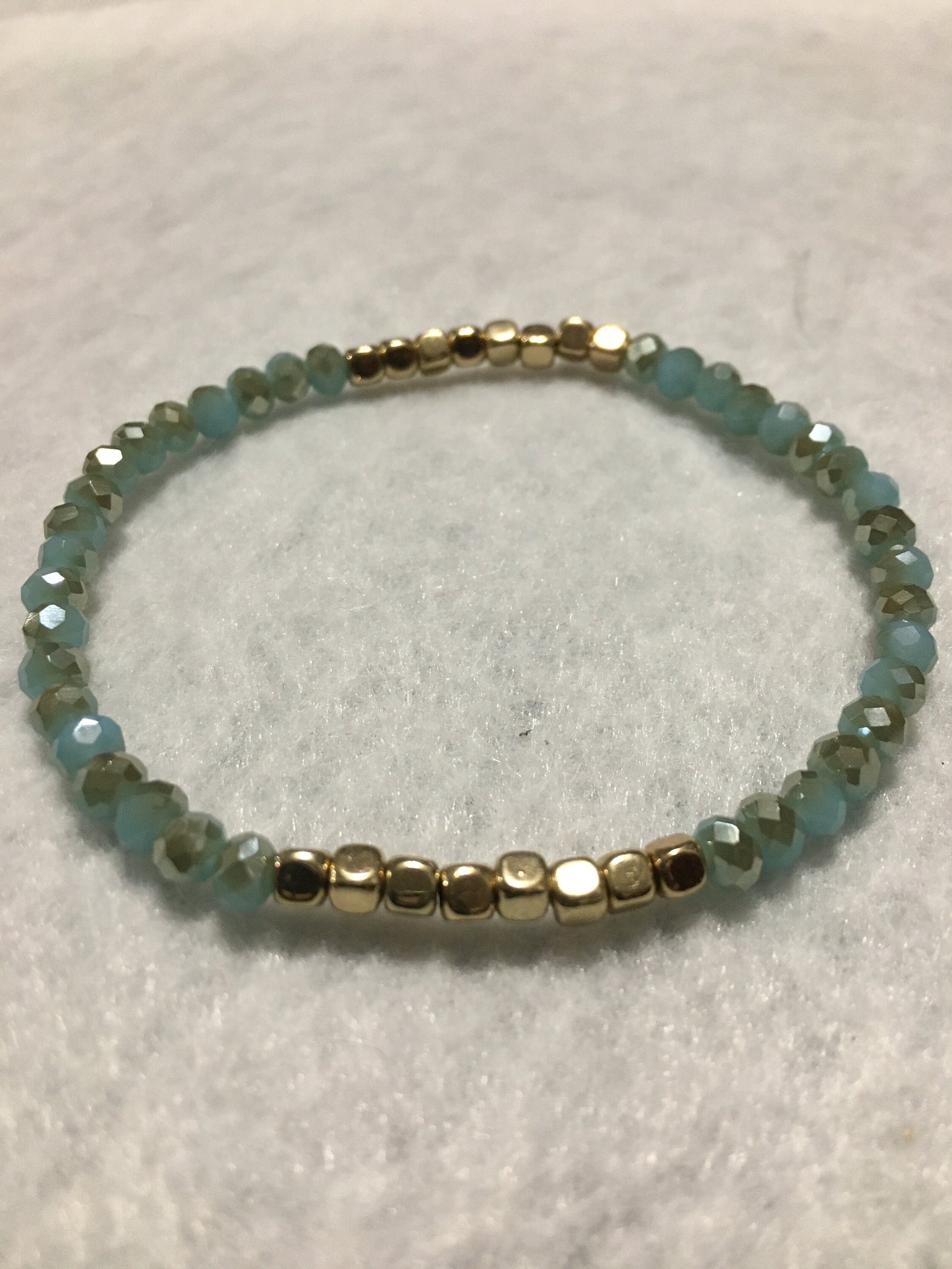 Blue Quartz Crystal Bracelet: Gold Spacer Beads, Handmade Jewelry