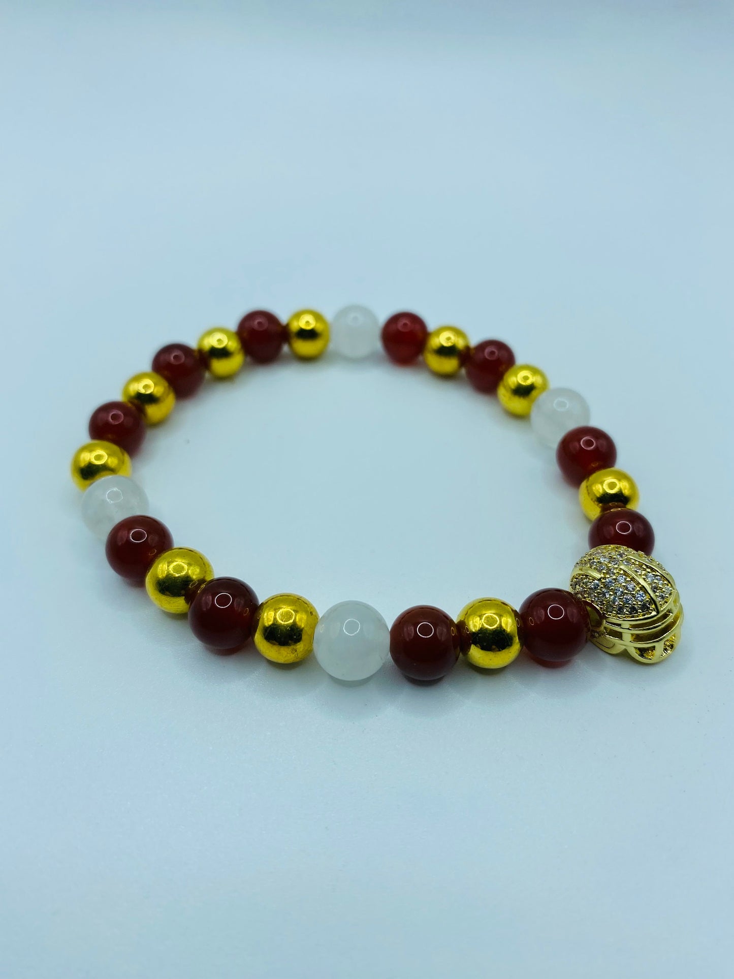 49ers Gemstone Bracelet: CZ Football Helmet, Jade & Carnelian Beads