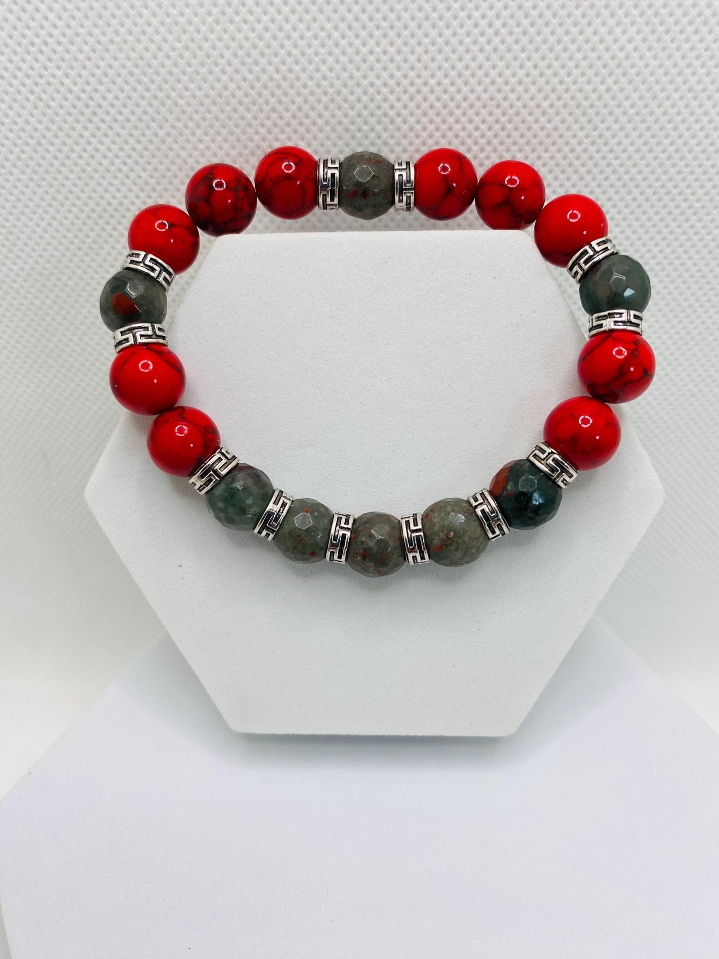 Men's Beaded Bracelet: Turquoise, African Jasper & Tibetan Spacers