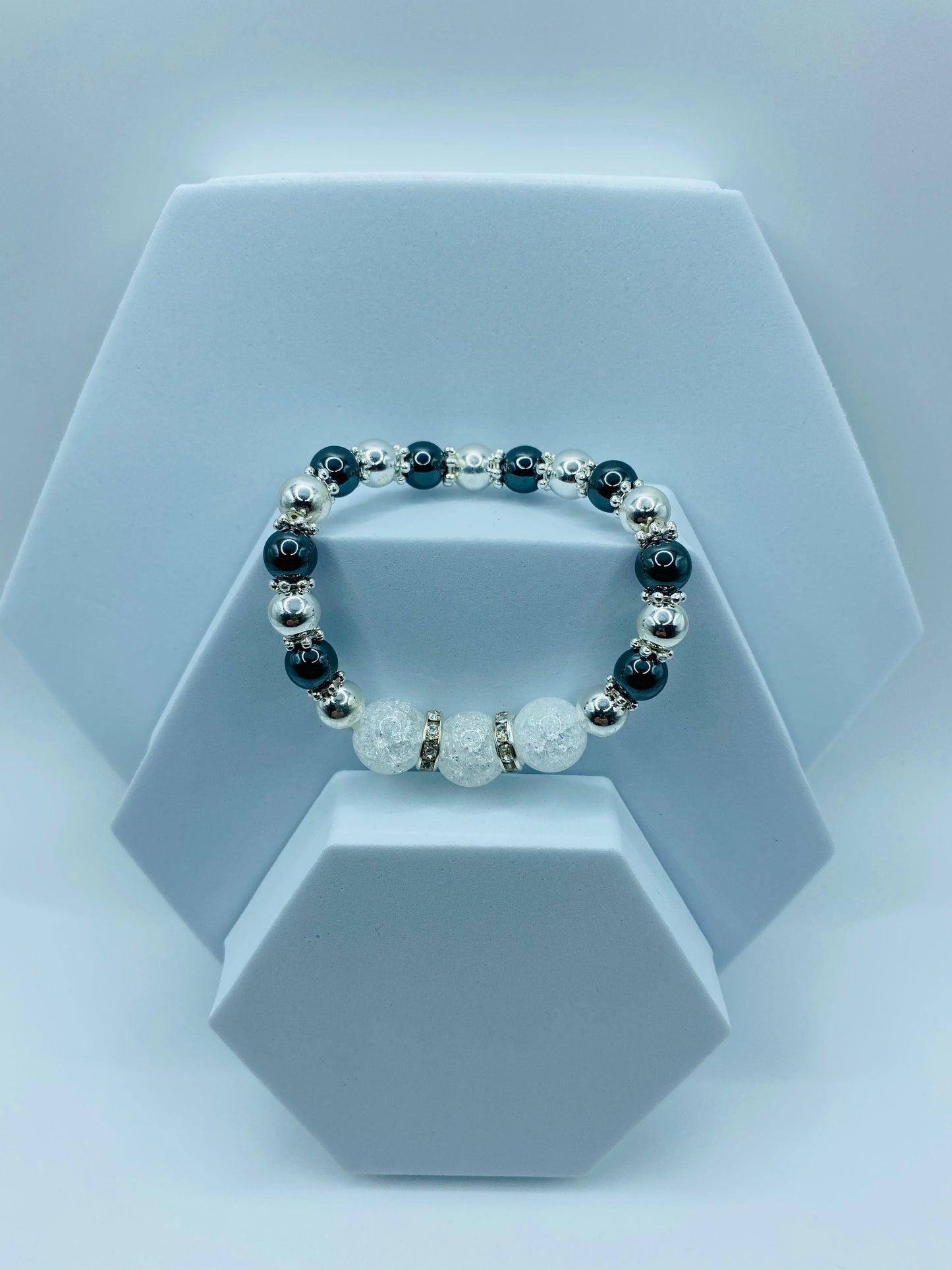 Quartz Crystal Bracelet with Silver & Black Hematite Gemstone Beads - Bracelets for women - Mens Bracelet