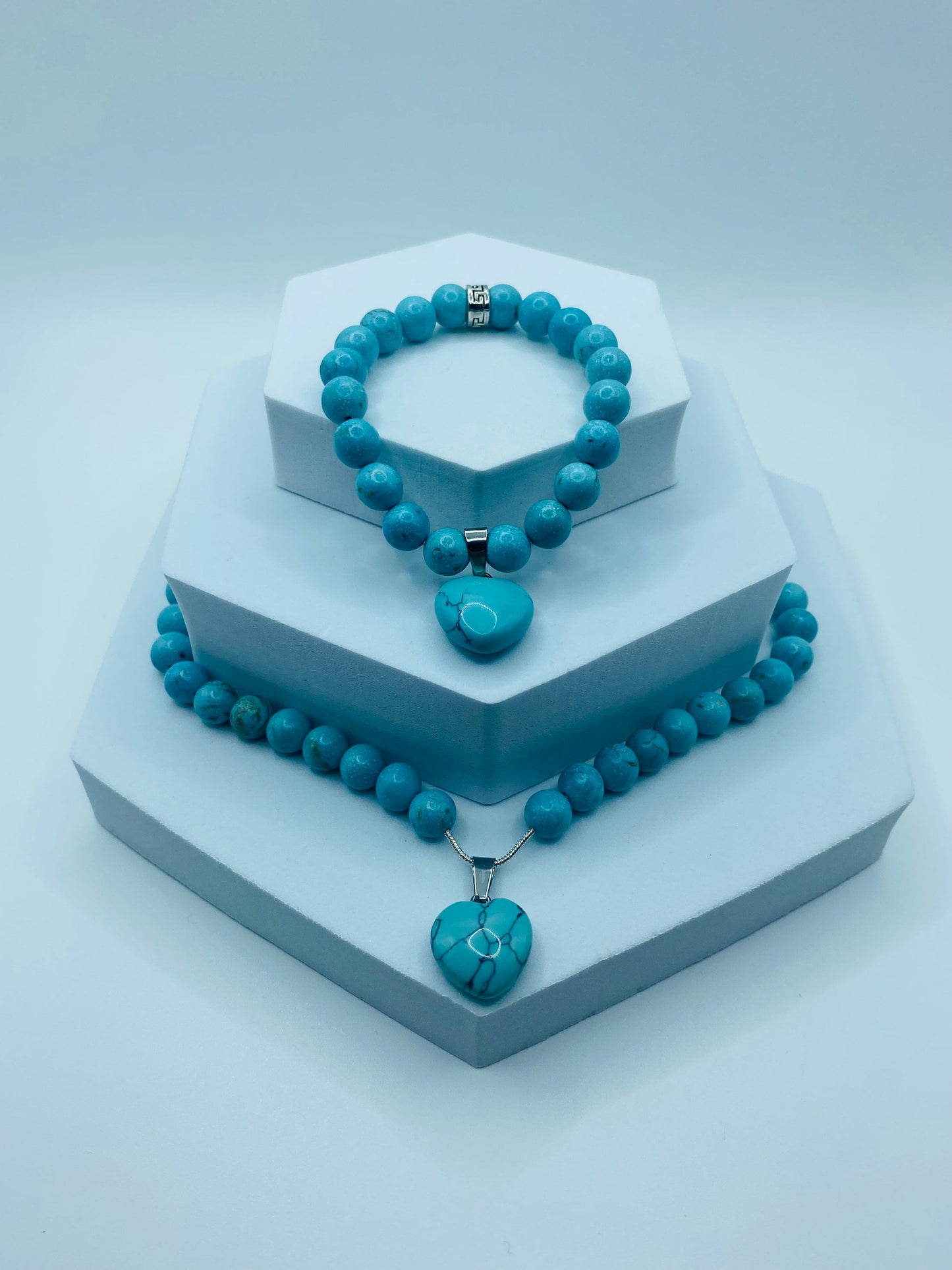 Turquoise Necklace & Bracelet Handmade Jewelry Set with Pendant Heart - Womens Necklace - Gifts for Her