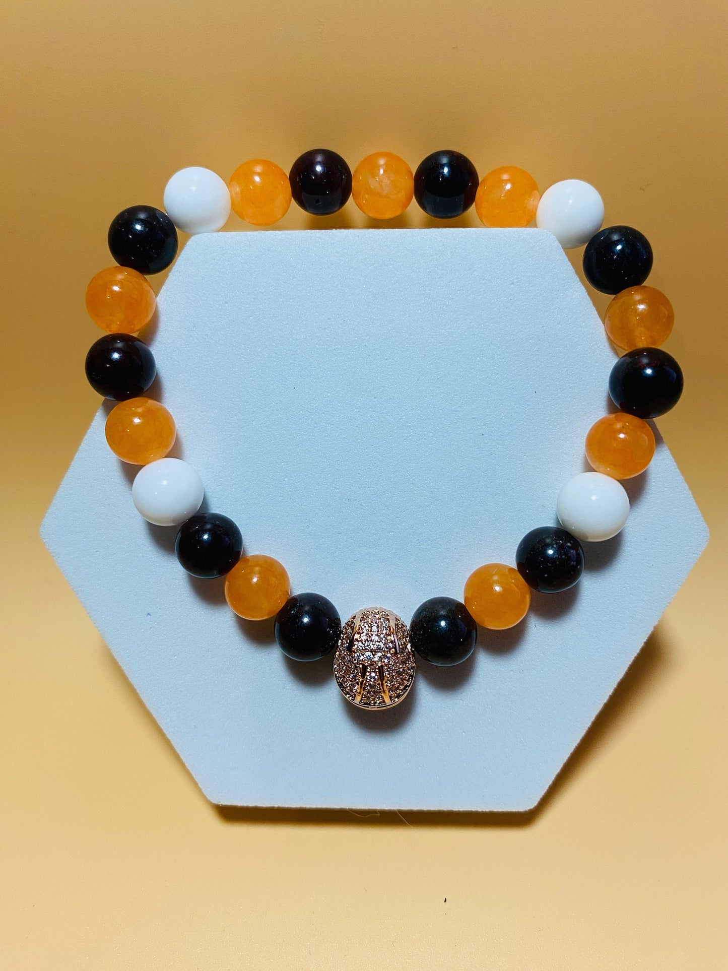 Cleveland Browns Bracelet: Gemstone Beads & Football Helmet Charm
