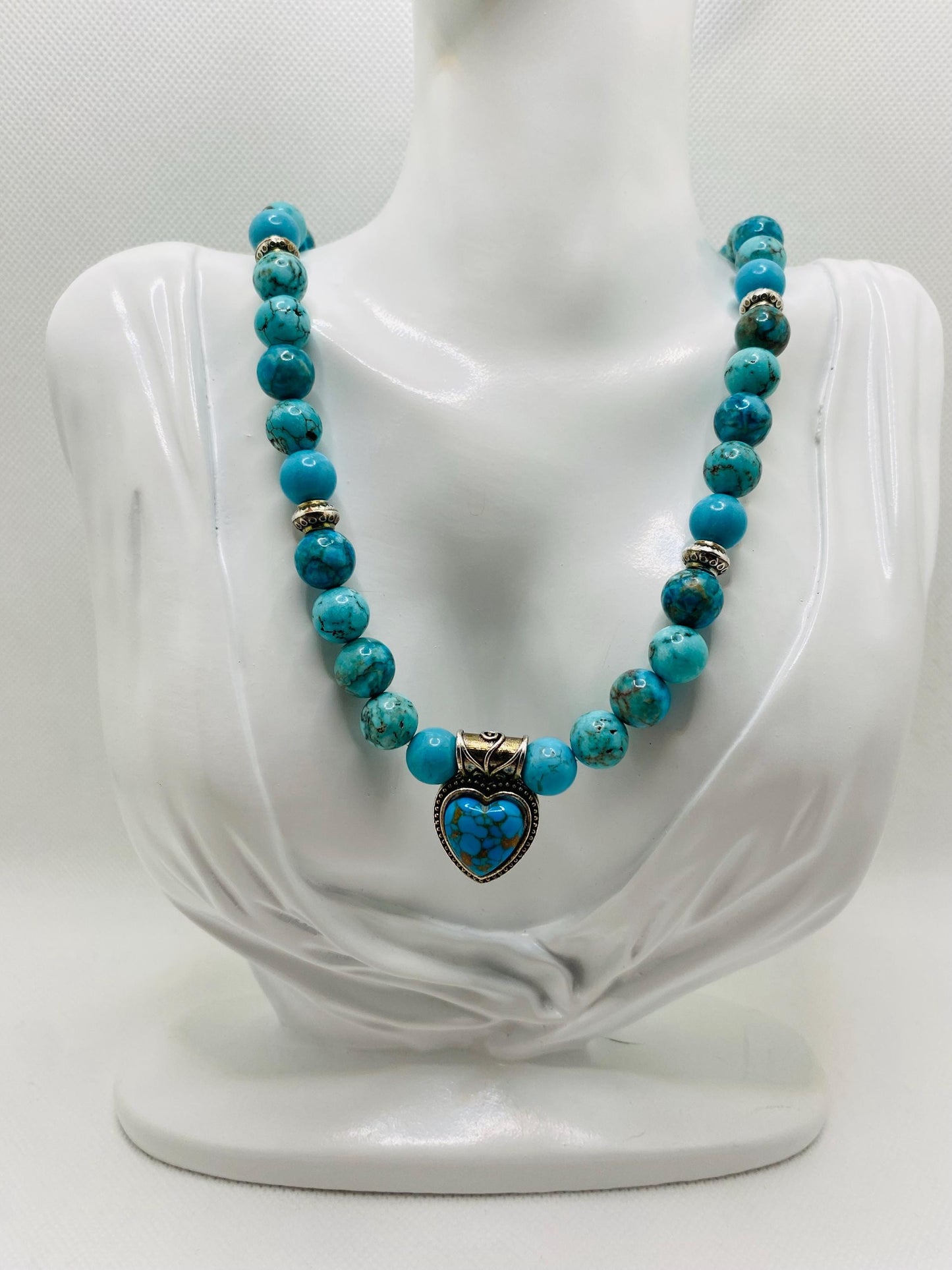 Handmade Turquoise Heart Necklace: Boho Gemstone Jewelry