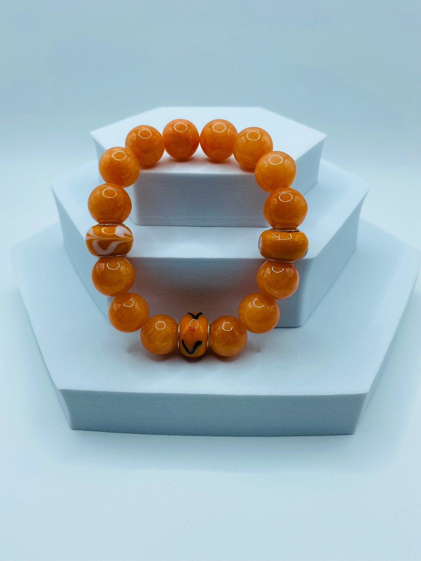 Handmade Orange Jade Bracelet: Murano Glass Bead Chunky Jewelry