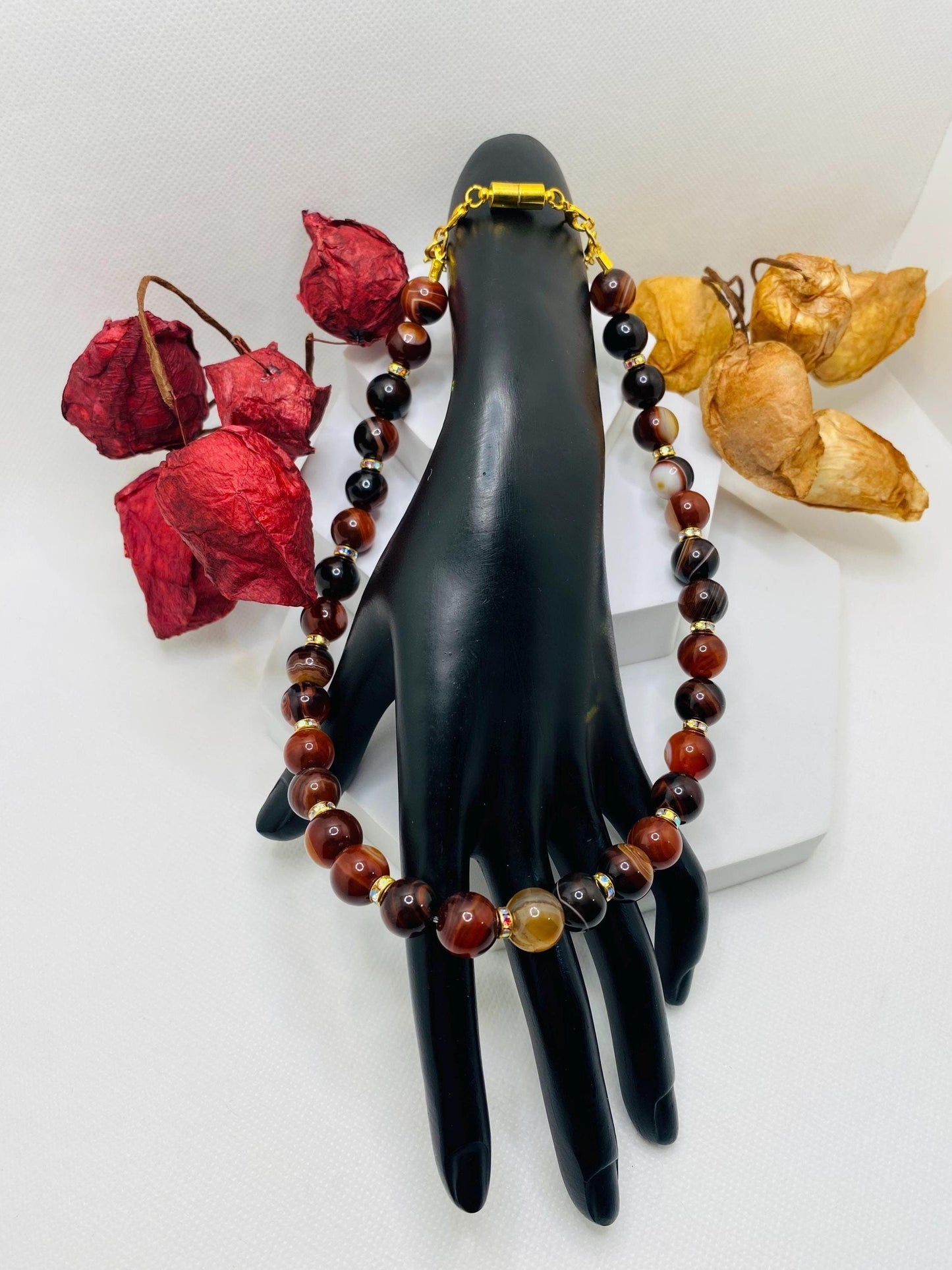 Dream Agate Gemstone Necklace: Gold Plated Magnetic Clasp