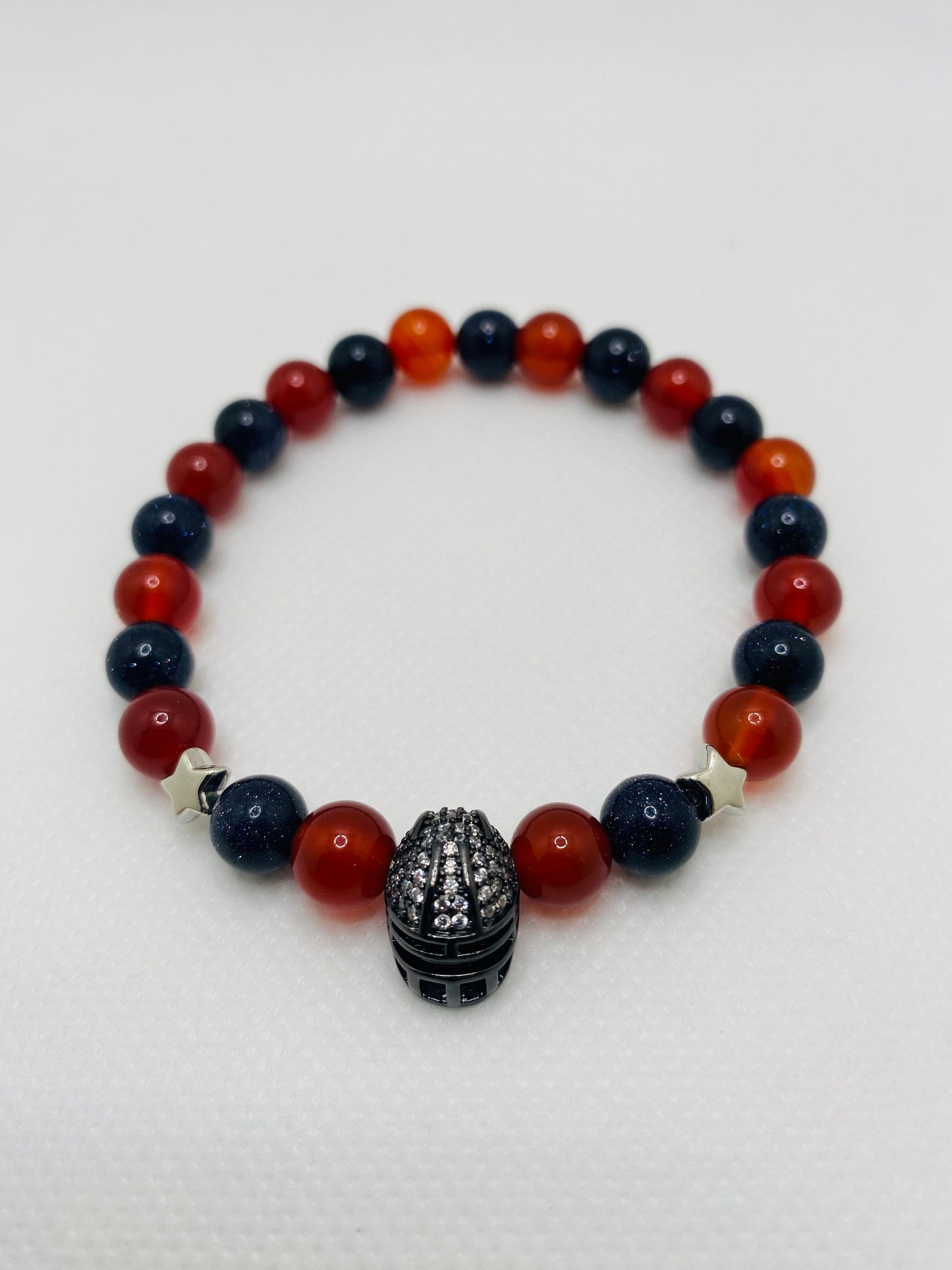 Houston Texans Bracelet: Carnelian, Sandstone Beads & Football Helmet Charm