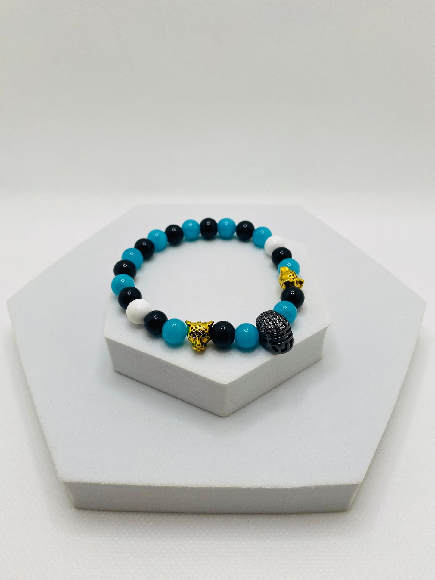 Mens Bracelet Jacksonville Jaguars Custom Jewelry with Football Helmet & Natural Gemstone Beads
