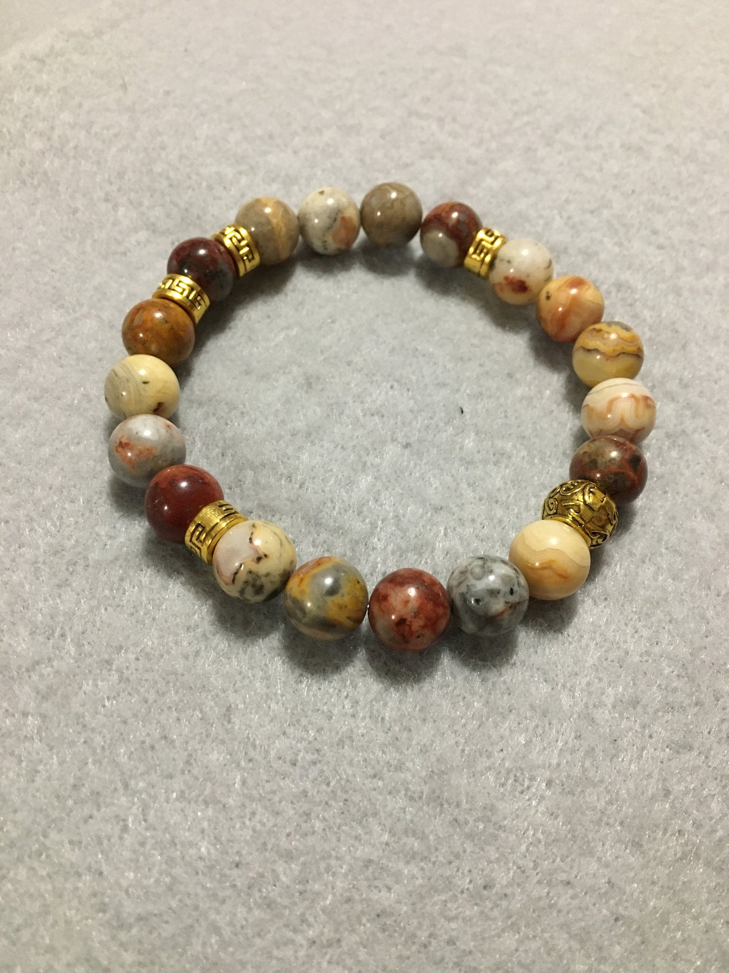 Mens Bracelet with Agate Gemstone Beads & Tibetan Jewelry Spacers - Handmade Jewelry - Gifts for Him