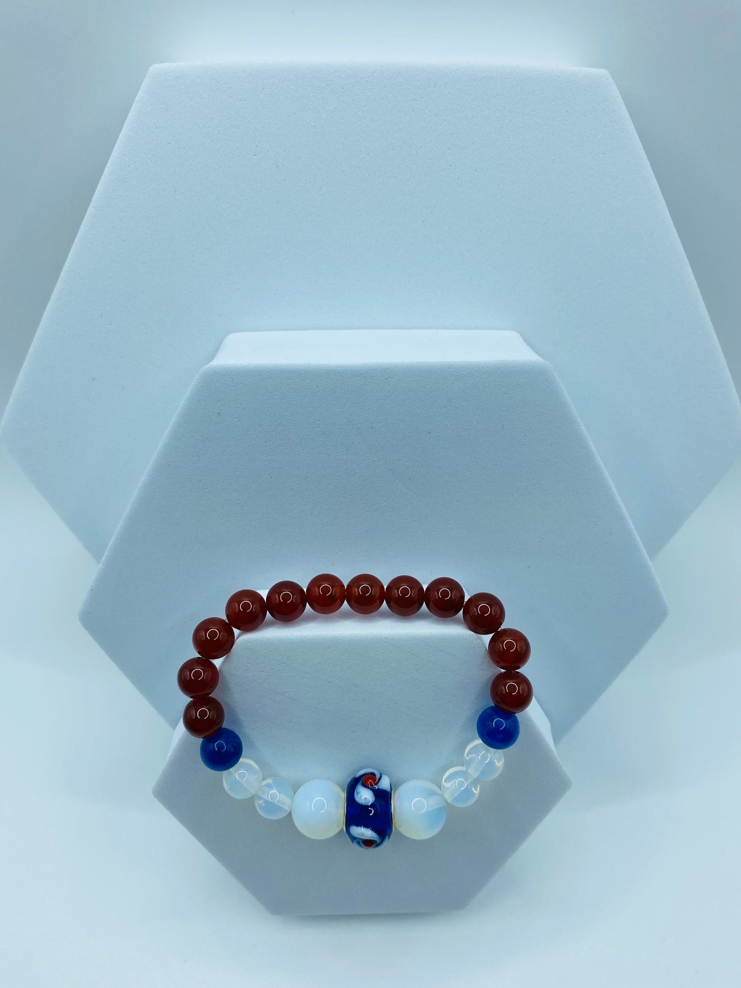 Opal Bracelet: Chalcedony, Carnelian & Murano Glass Bead Jewelry