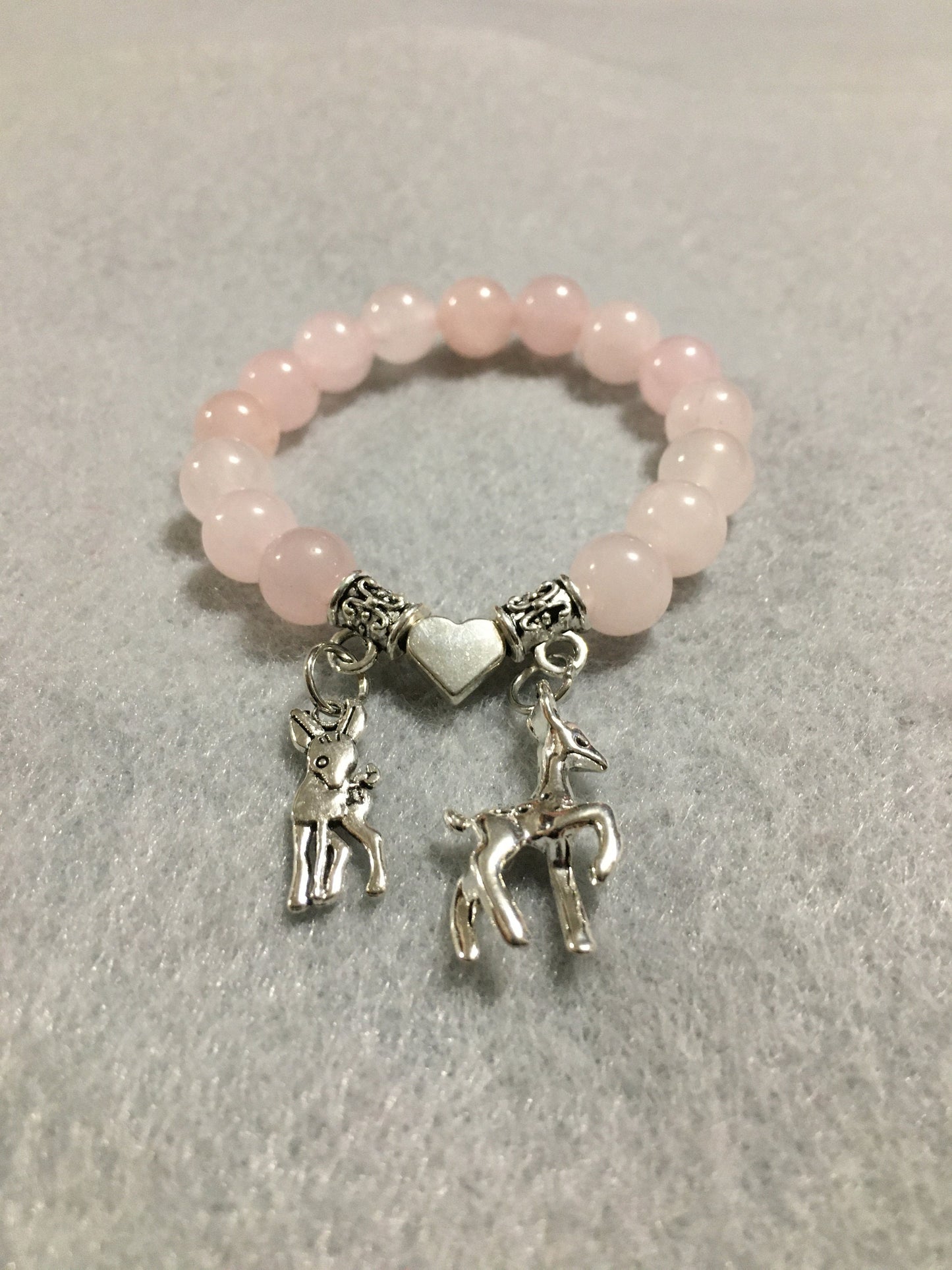 Charm Bracelet Rose Quartz Jewelry for women, Bambi and Faline Charms