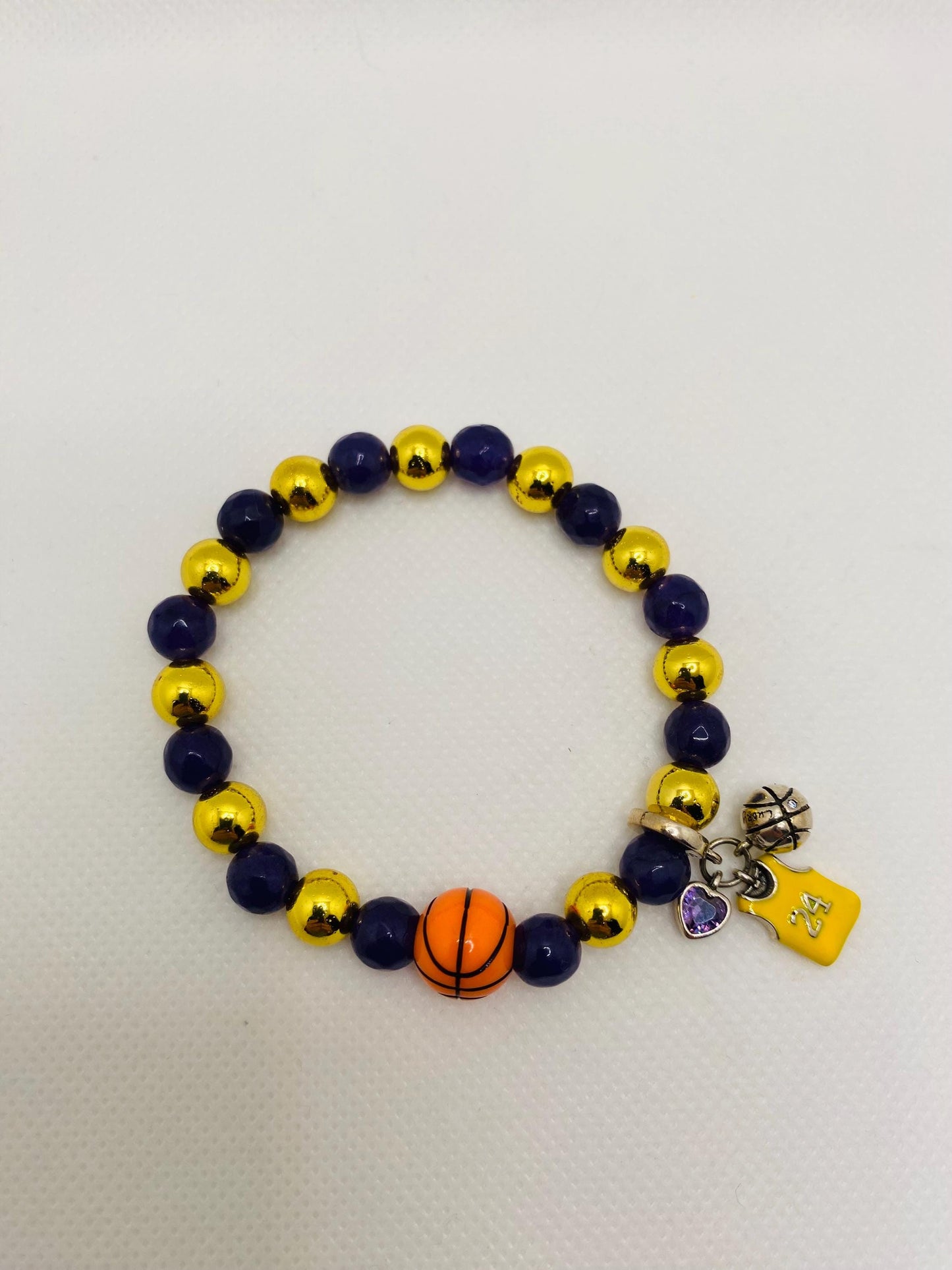 Kobe Bryant Lakers Bracelet: Amethyst & Hematite Gemstone Beads