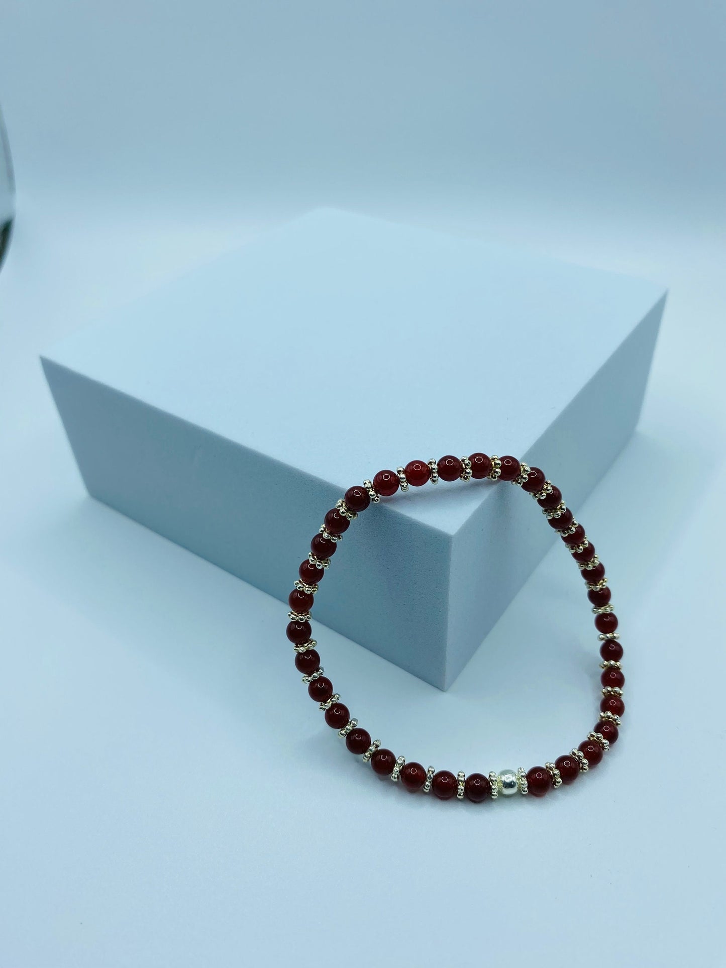 Garnet Bracelet: Silver Snowflake & Hematite Beaded Bracelet