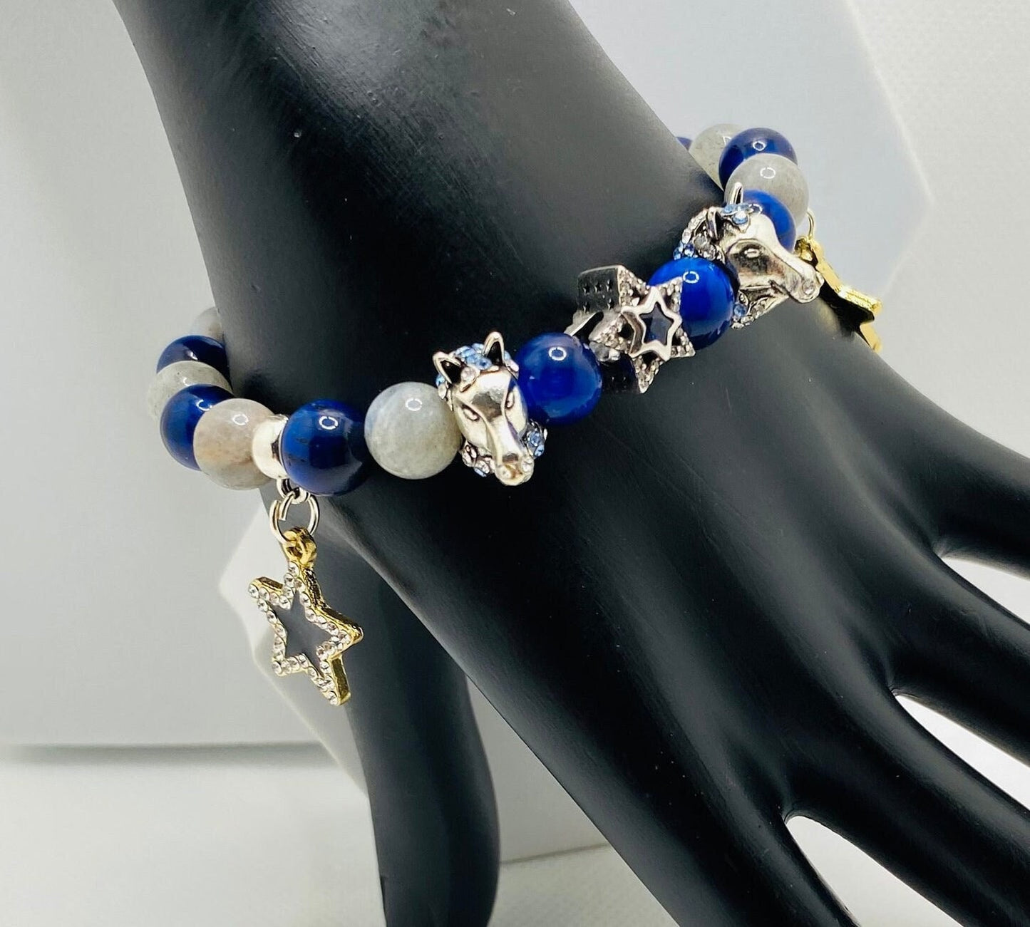 Dallas Cowboys Charm Bracelet: Labradorite, Tiger's Eye, Star & Horse Jewelry