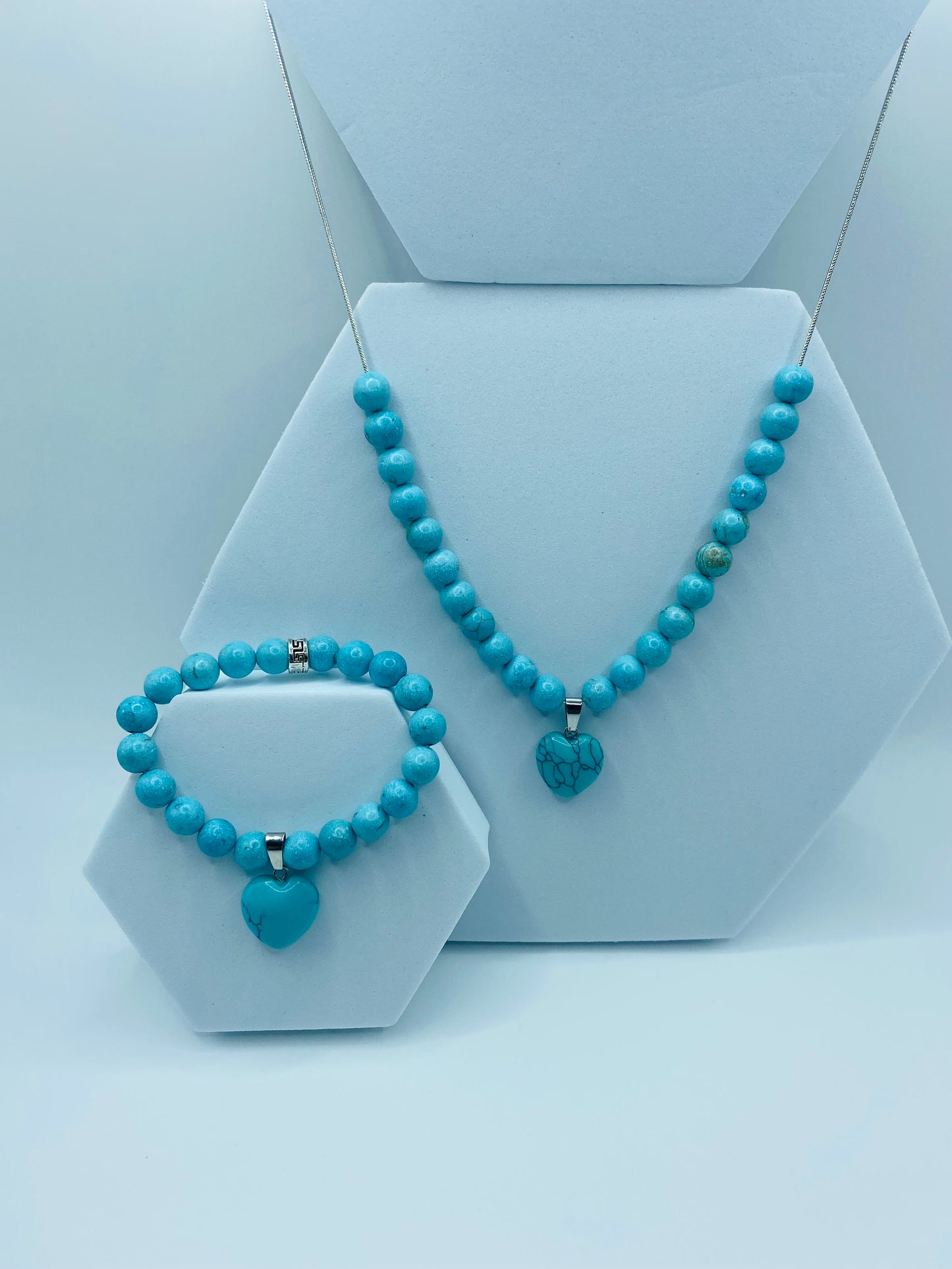 Turquoise Necklace & Bracelet Handmade Jewelry Set with Pendant Heart - Womens Necklace - Gifts for Her