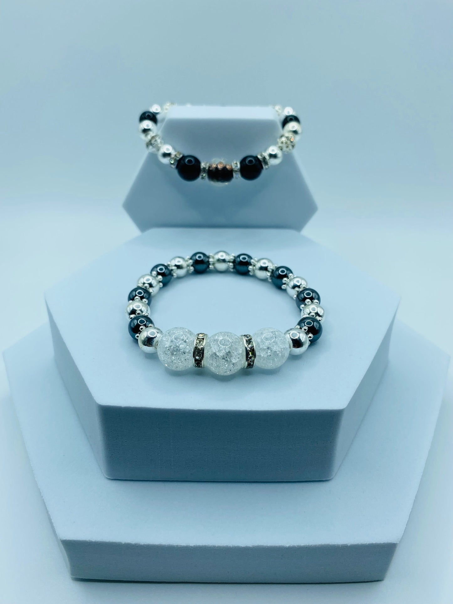 Quartz Crystal Bracelet with Silver & Black Hematite Gemstone Beads - Bracelets for women - Mens Bracelet