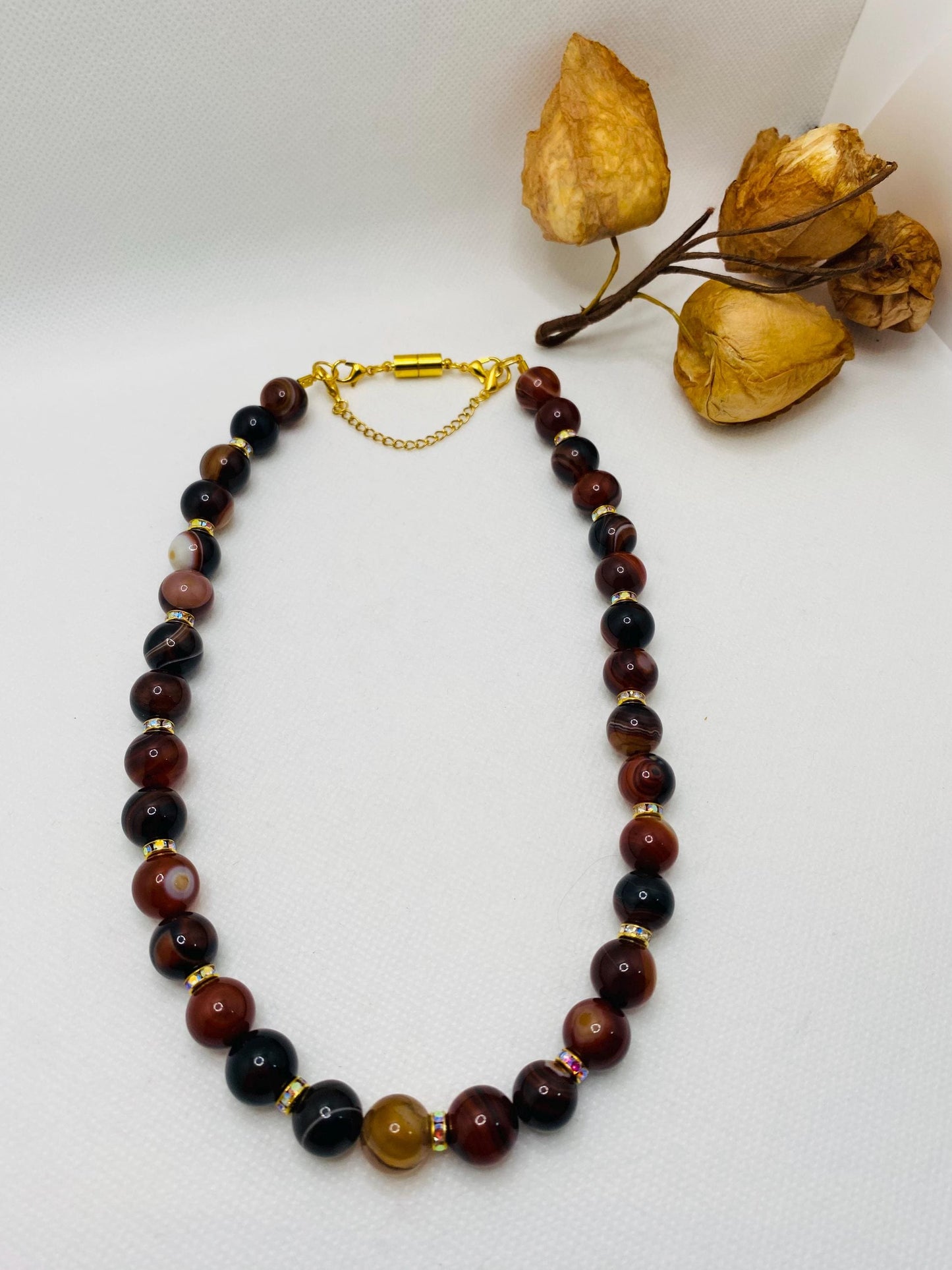 Dream Agate Gemstone Necklace: Gold Plated Magnetic Clasp