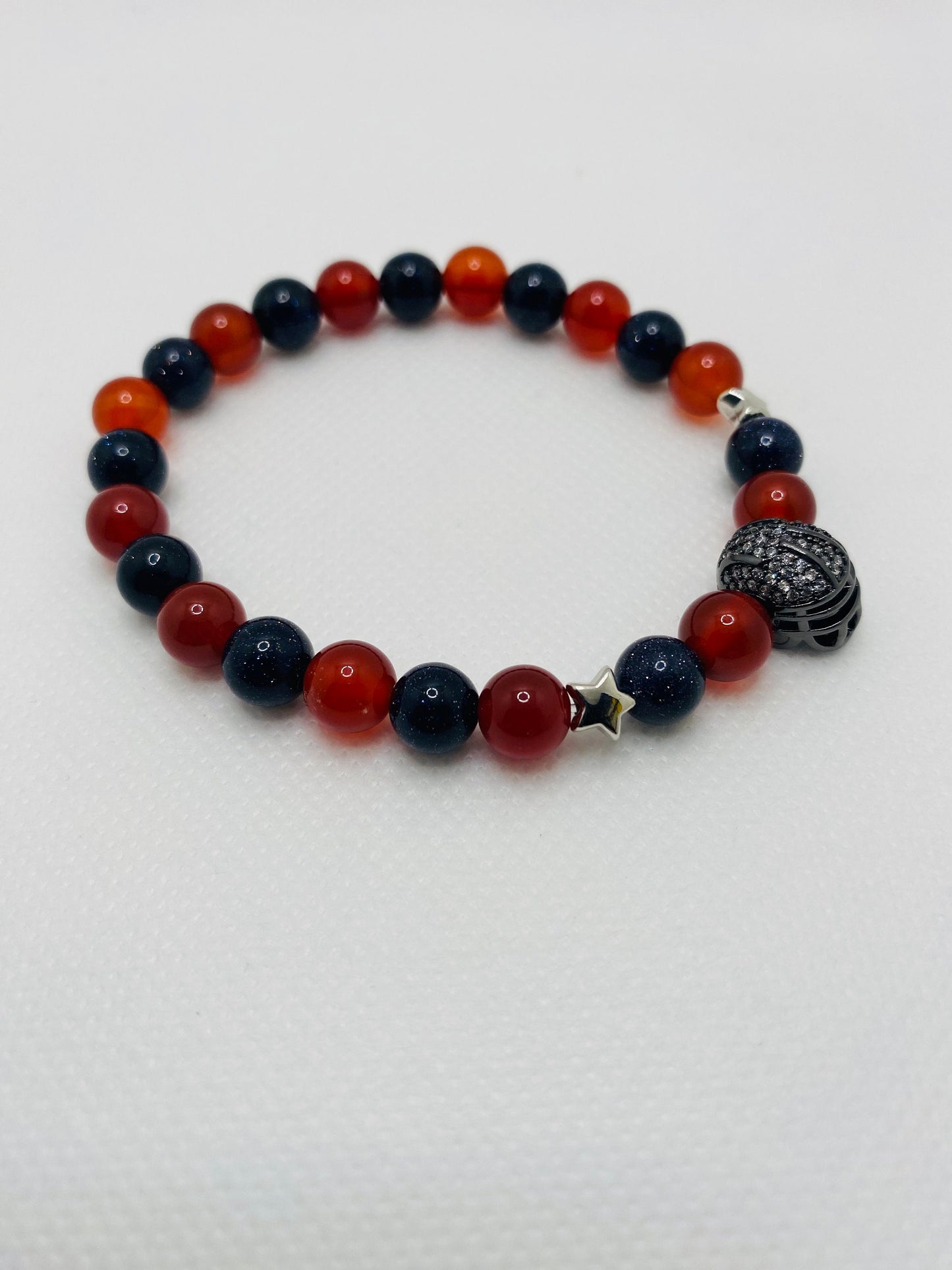 Houston Texans Bracelet: Carnelian, Sandstone Beads & Football Helmet Charm