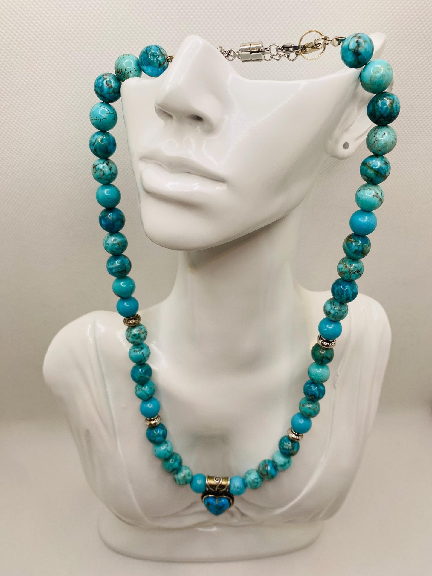 Handmade Turquoise Heart Necklace: Boho Gemstone Jewelry