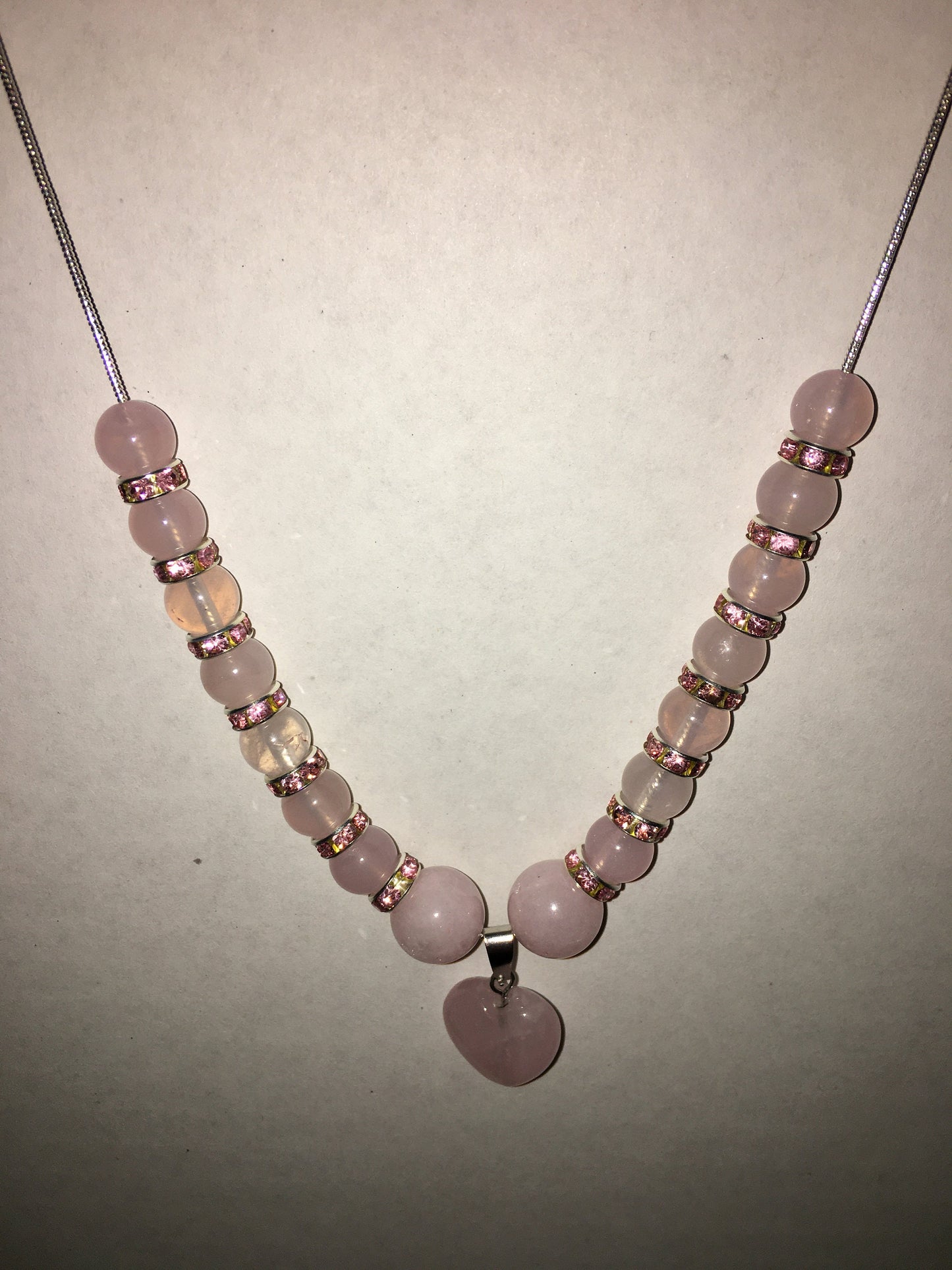 Rose Quartz Heart Necklace & Bracelet Set: Beaded Gemstone Jewelry