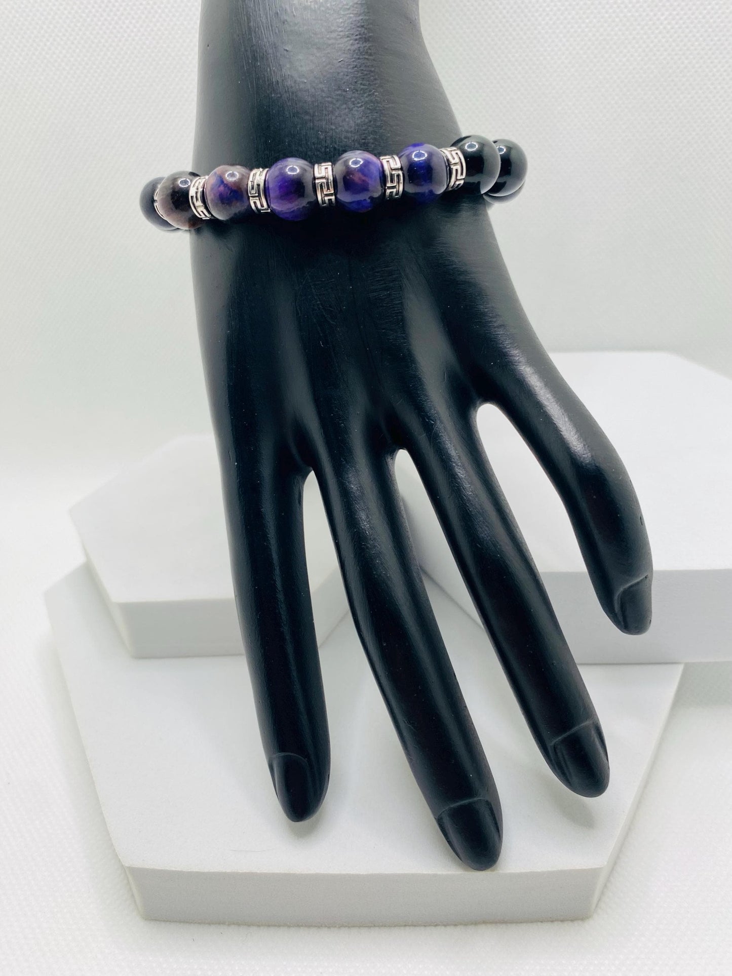 Tigers Eye & Black Onyx Bracelet: Tibetan Gemstone Jewelry