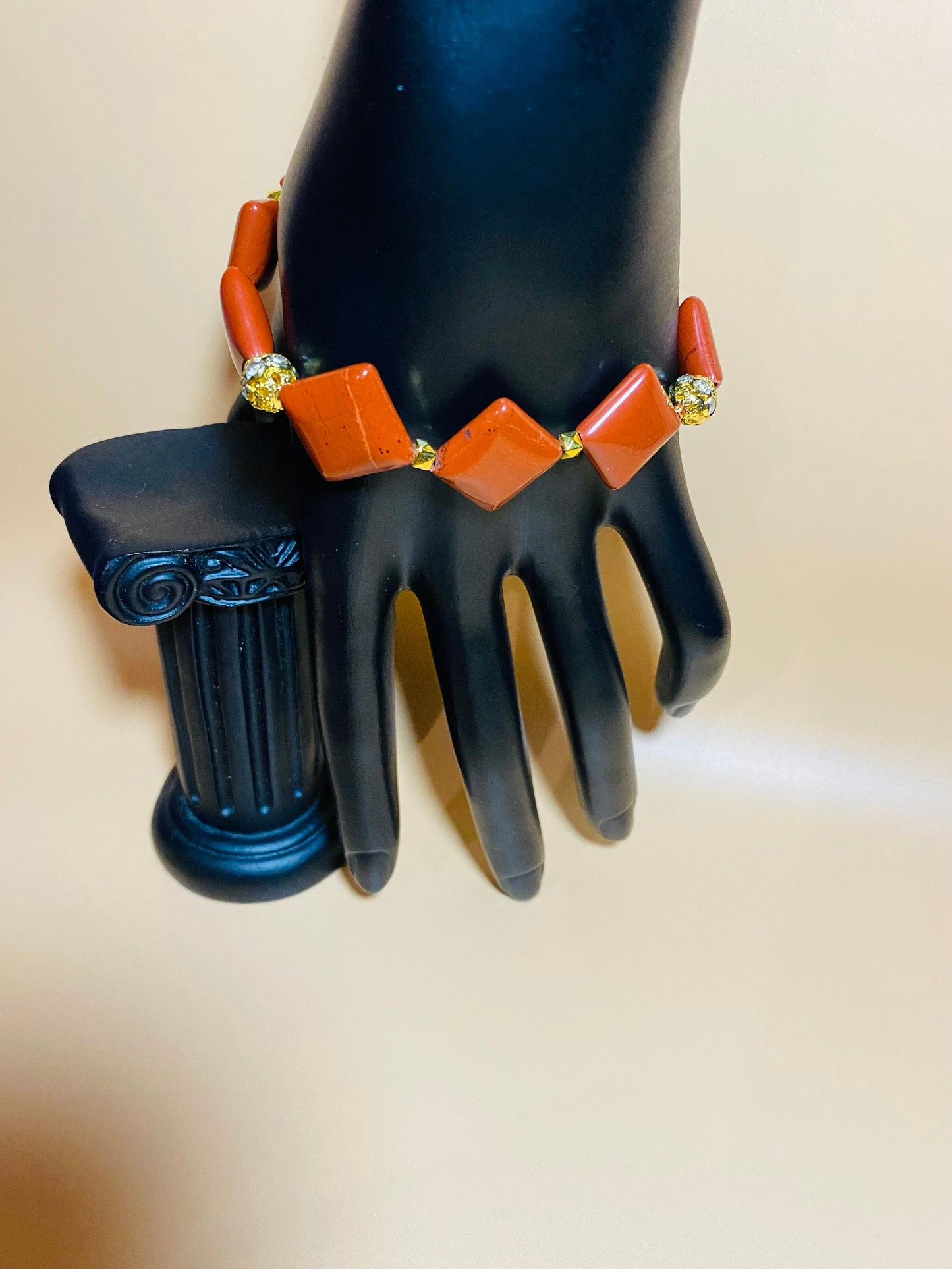 Red Jasper Gemstone Bracelet: 18k Gold Beads, Handmade Jewelry