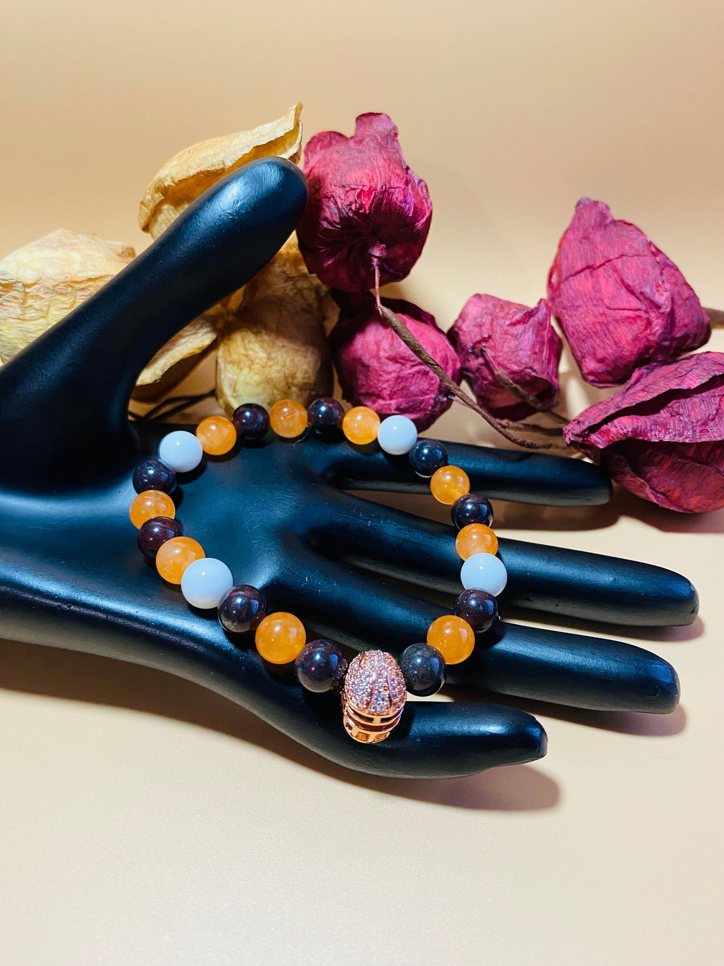 Cleveland Browns Bracelet: Gemstone Beads & Football Helmet Charm